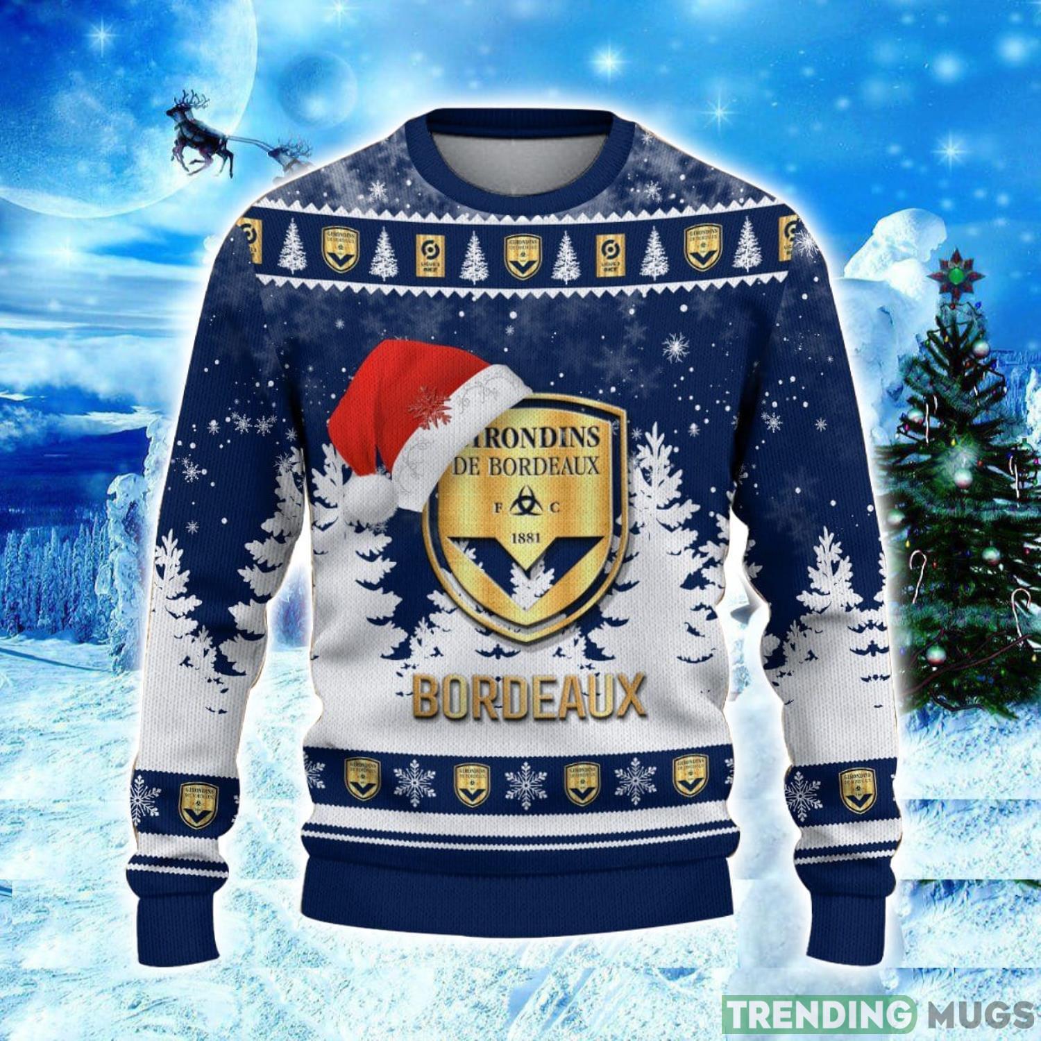 Girondins de Bordeaux Logo Wearing Santa Hat Ugly Christmas Sweater Unisex 3D Christmas sweater 3D Sweater Girondins de Bordeaux Logo Wearing Santa Hat Ugly Christmas Sweater Unisex 3D Christmas sweater 3D Sweater