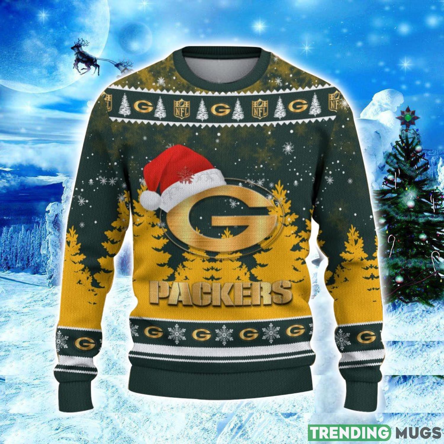 Green Bay Packers Logo Wearing Santa Hat Christmas Gift Ugly Christmas Sweater Christmas Gift Ideas 3D Sweater Green Bay Packers Logo Wearing Santa Hat Christmas Gift Ugly Christmas Sweater Christmas Gift Ideas 3D Sweater