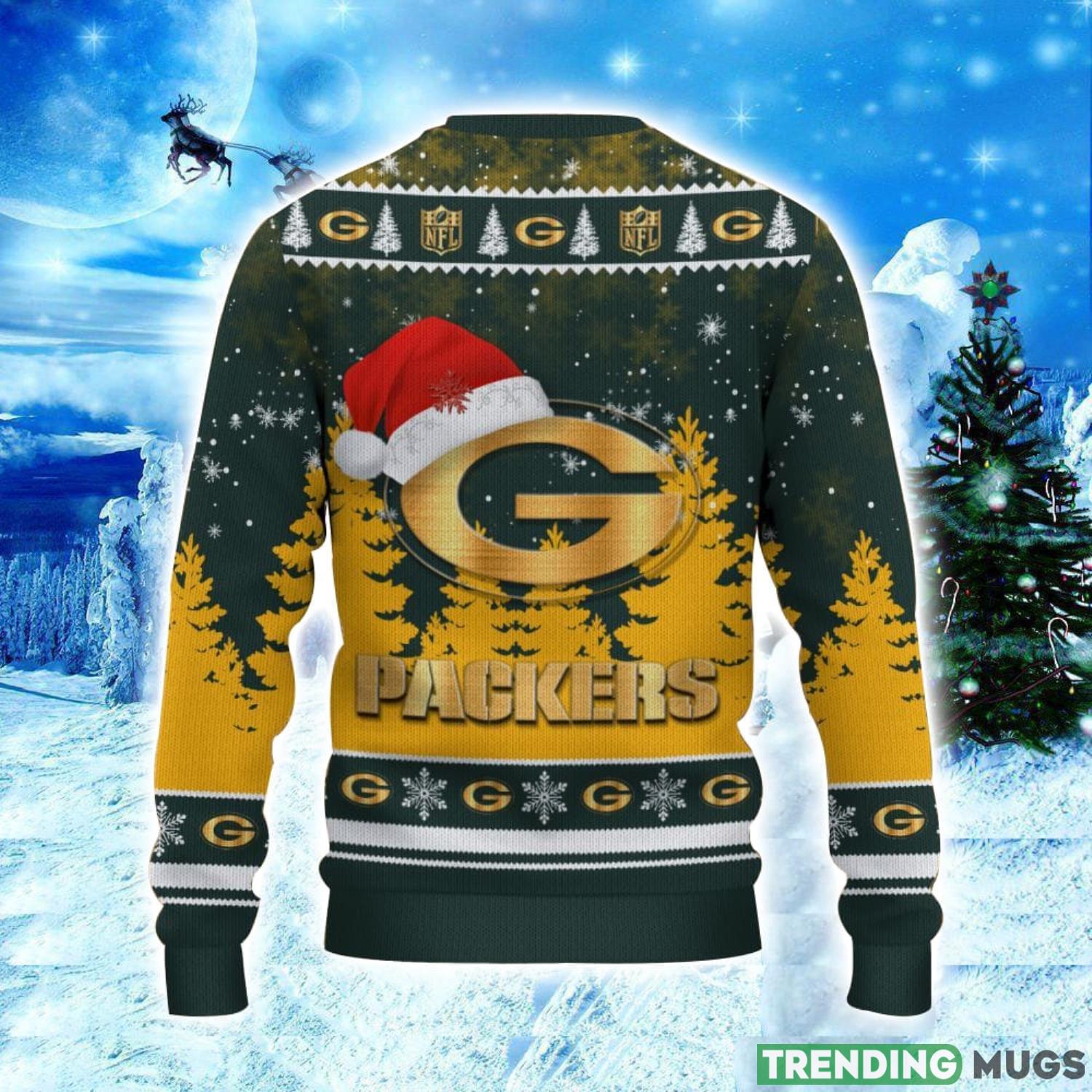 Green Bay Packers Logo Wearing Santa Hat Christmas Gift Ugly Christmas Sweater Christmas Gift Ideas 3D Sweater Green Bay Packers Logo Wearing Santa Hat Christmas Gift Ugly Christmas Sweater Christmas Gift Ideas 3D Sweater
