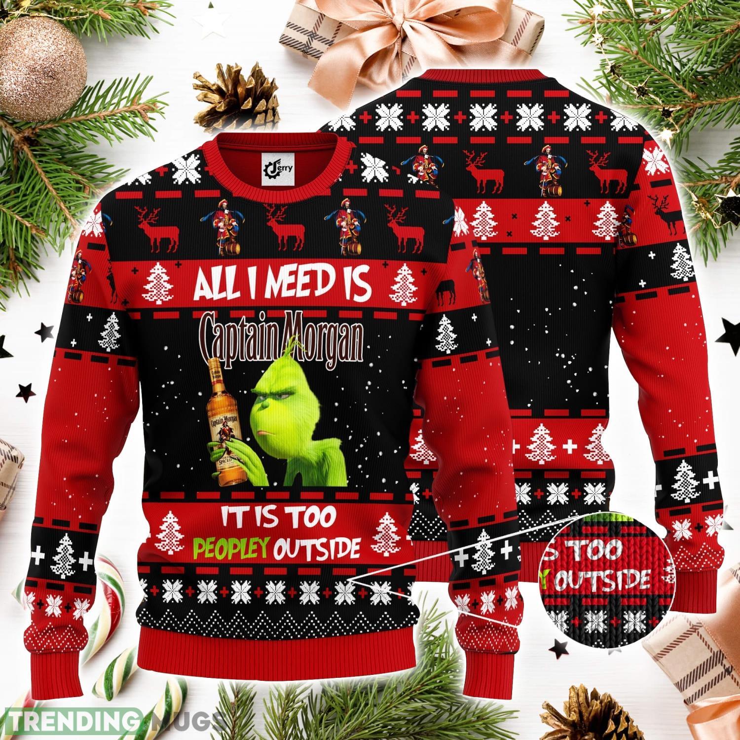 Grinch All I Need Is Captain Morgan It Is Too Peopley Outside 3D Ugly Christmas Sweater Unisex Sweater Christmas Gift Product Photo 1 Grinch All I Need Is Captain Morgan It Is Too Peopley Outside 3D Ugly Christmas Sweater Unisex Sweater Christmas Gift Product Photo 1