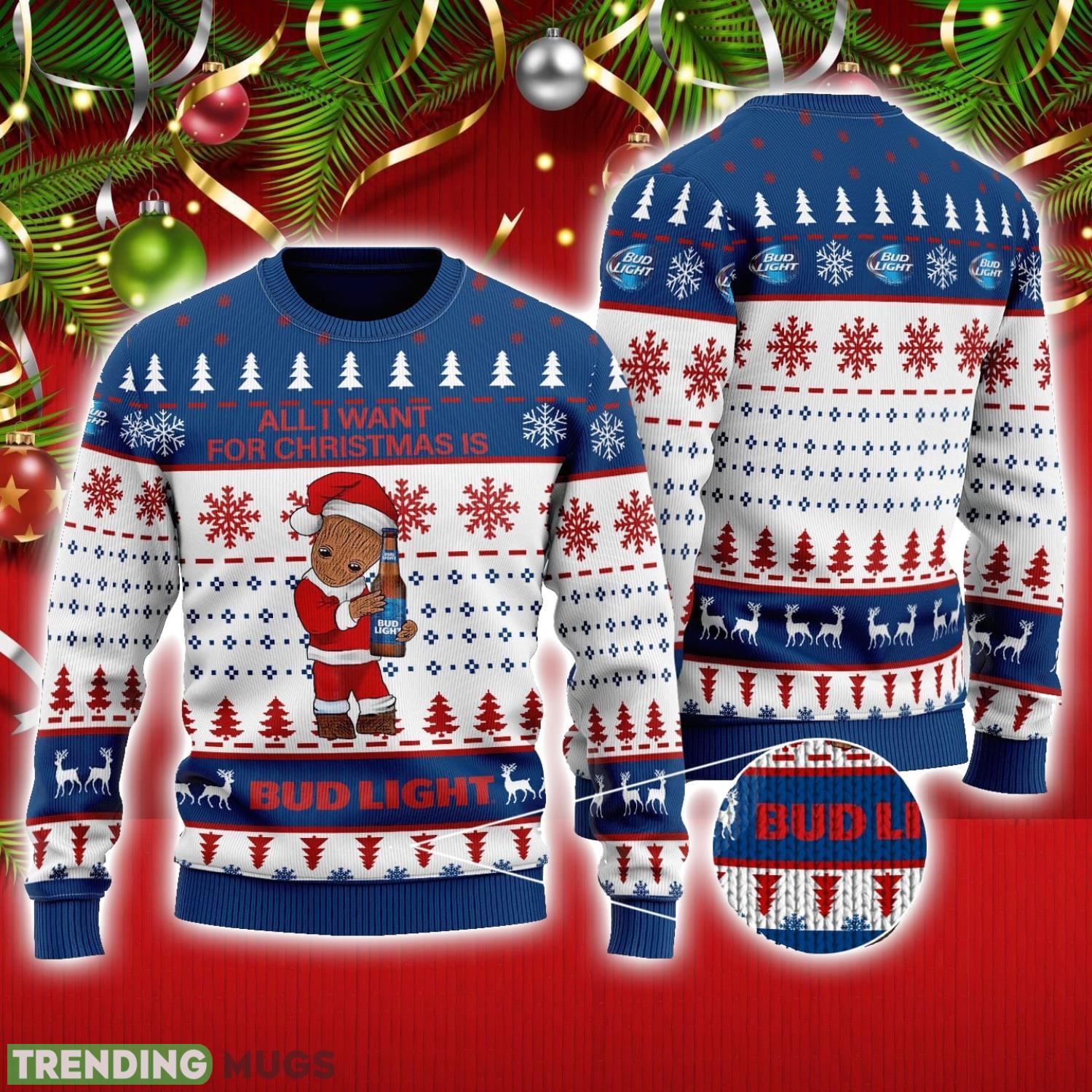 Groot All I Need For Christmas Is Bud Light Ugly Christmas Sweater Cute Christmas Gift Ideas Product Photo 1 Groot All I Need For Christmas Is Bud Light Ugly Christmas Sweater Cute Christmas Gift Ideas Product Photo 1