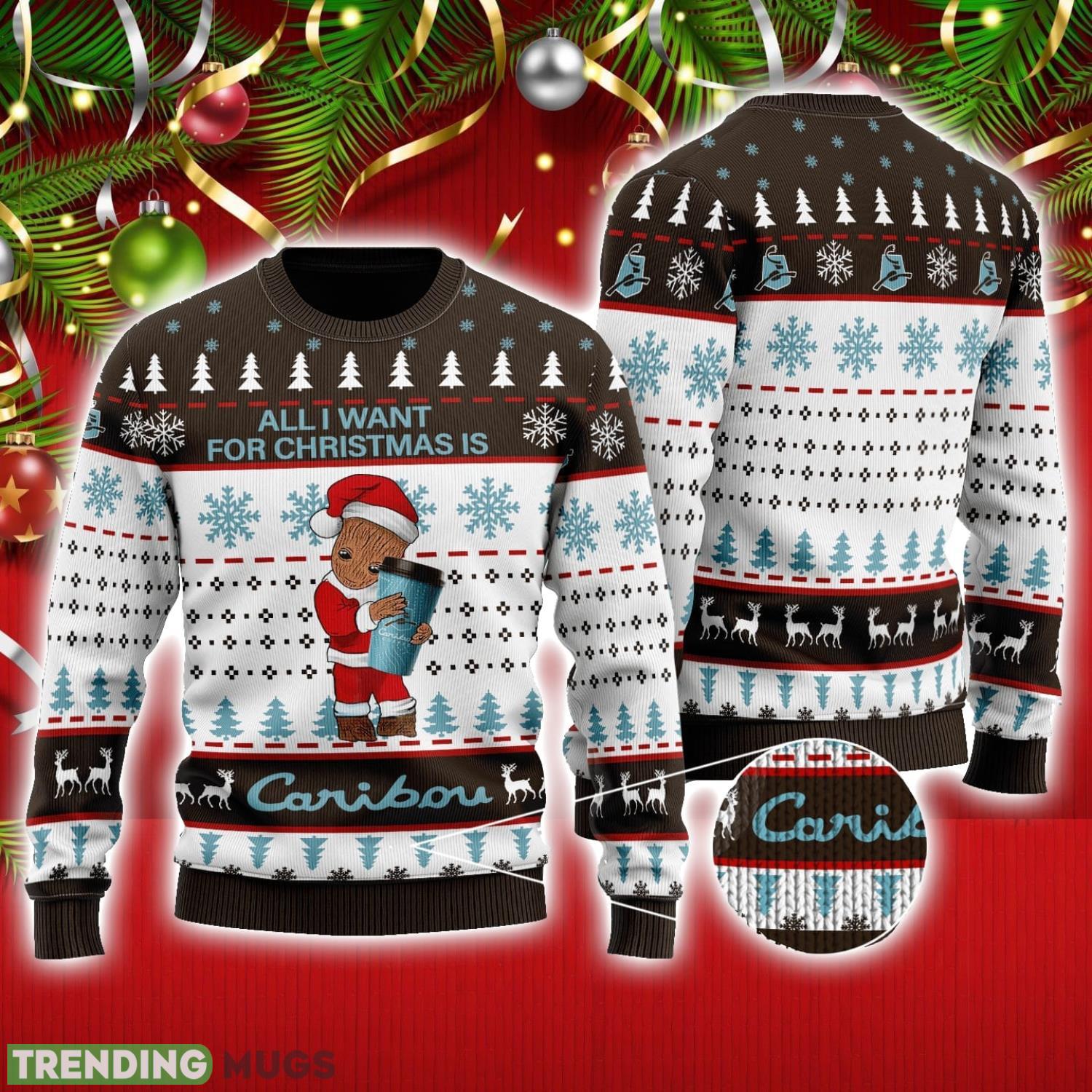Groot All I Need For Christmas Is Caribou Coffee Ugly Christmas Sweater Cute Christmas Gift Ideas Product Photo 1 Groot All I Need For Christmas Is Caribou Coffee Ugly Christmas Sweater Cute Christmas Gift Ideas Product Photo 1