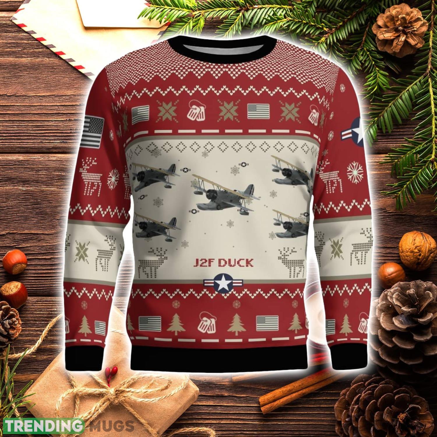 Grumman J2F Duck Aircraft Red Ugly Christmas Sweater Christmas Gift Veteran USA Air Force 3D Sweater 3D Sweater Grumman J2F Duck Aircraft Red Ugly Christmas Sweater Christmas Gift Veteran USA Air Force 3D Sweater 3D Sweater