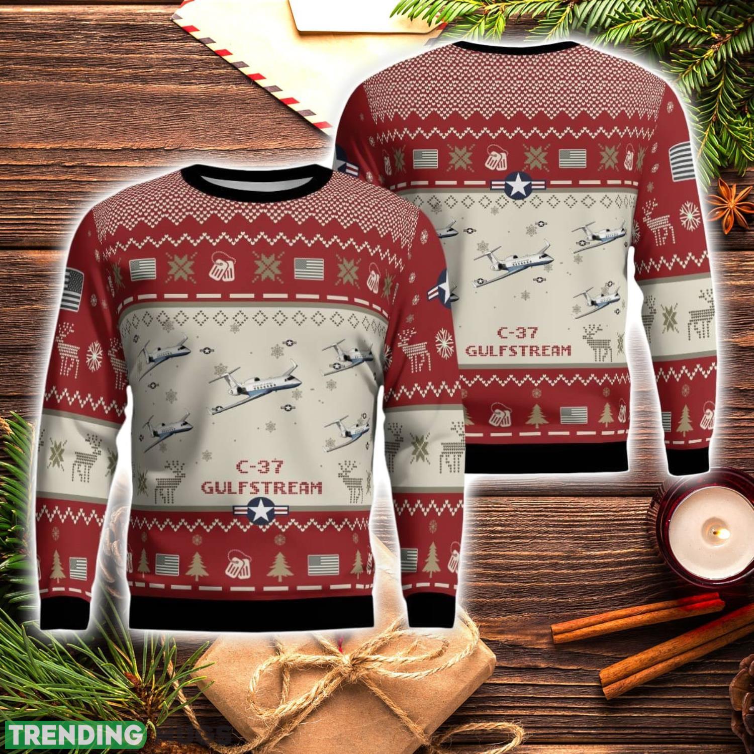 Gulfstream C-37 C37 Aircraft Red Ugly Christmas Sweater Christmas Gift Veteran USA Air Force 3D Sweater Product Photo 1 Gulfstream C-37 C37 Aircraft Red Ugly Christmas Sweater Christmas Gift Veteran USA Air Force 3D Sweater Product Photo 1