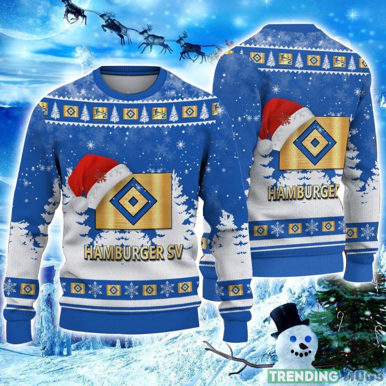 Hamburger SV Logo Wearing Santa Hat Ugly Christmas Sweater Unisex 3D Christmas sweater Product Photo 1 Hamburger SV Logo Wearing Santa Hat Ugly Christmas Sweater Unisex 3D Christmas sweater Product Photo 1