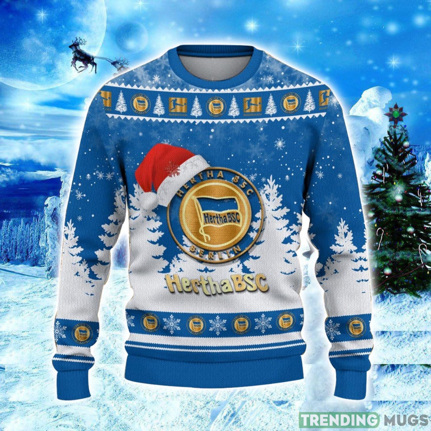 Hertha BSC Logo Wearing Santa Hat Ugly Christmas Sweater Unisex 3D Christmas sweater 3D Sweater Hertha BSC Logo Wearing Santa Hat Ugly Christmas Sweater Unisex 3D Christmas sweater 3D Sweater