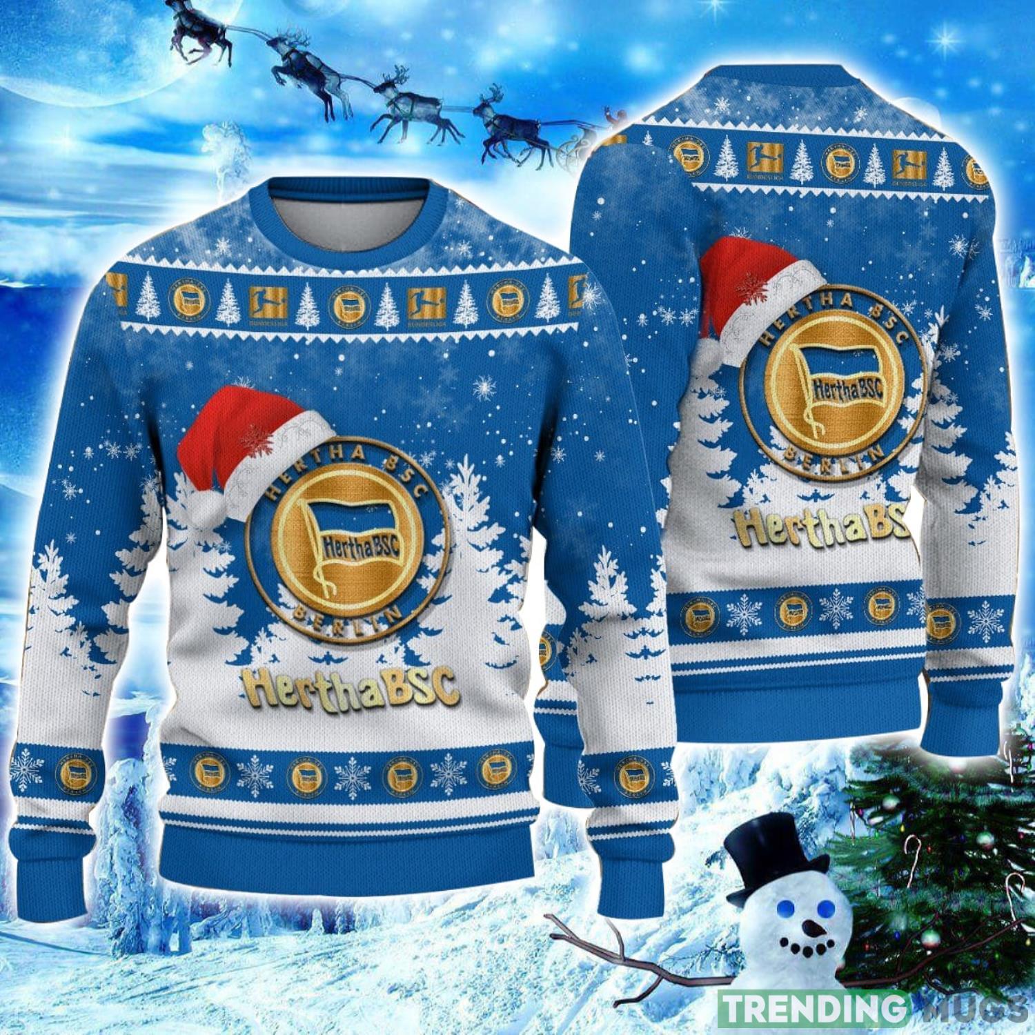 Hertha BSC Logo Wearing Santa Hat Ugly Christmas Sweater Unisex 3D Christmas sweater Product Photo 1 Hertha BSC Logo Wearing Santa Hat Ugly Christmas Sweater Unisex 3D Christmas sweater Product Photo 1