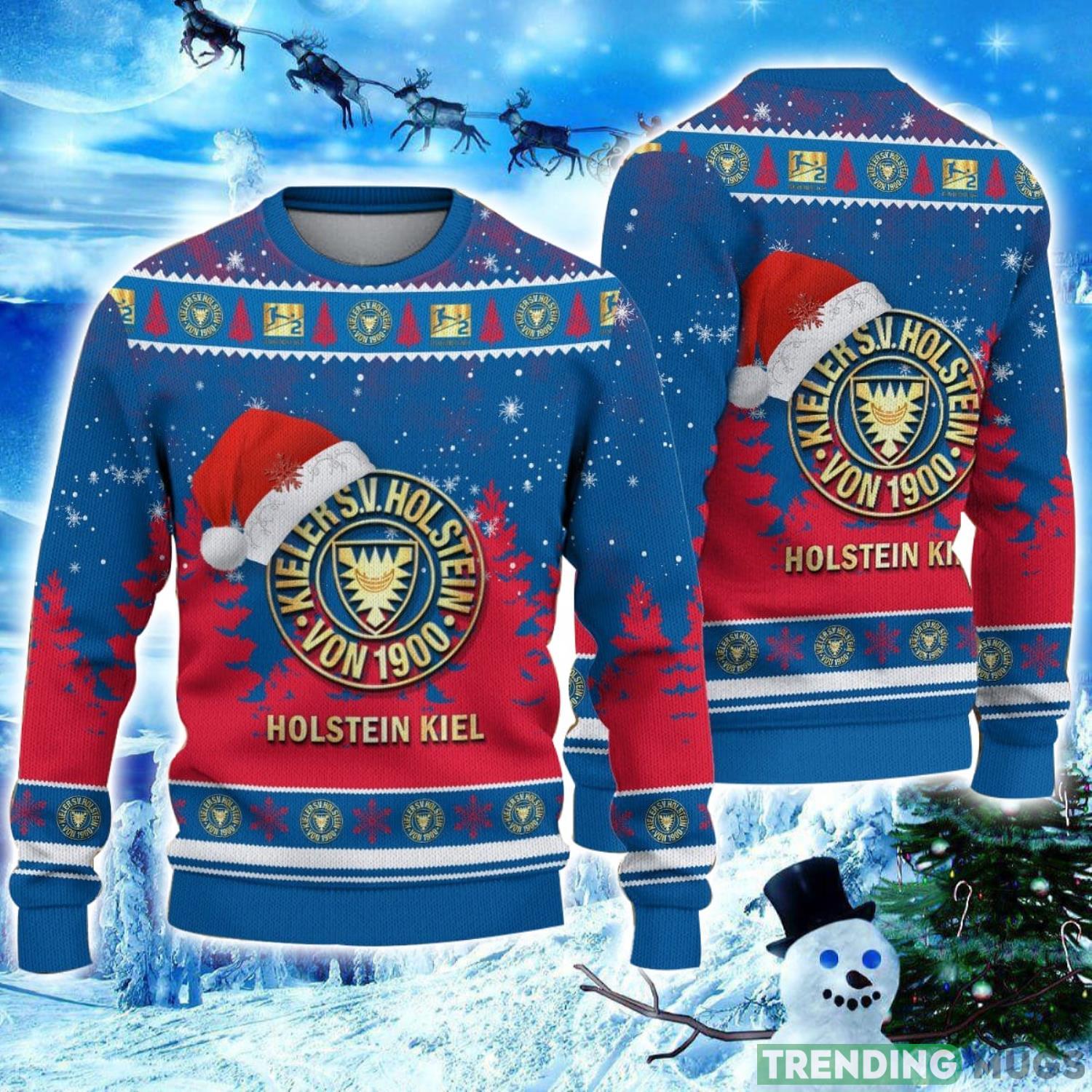 Holstein Kiel Logo Wearing Santa Hat Ugly Christmas Sweater Unisex 3D Christmas sweater Product Photo 1 Holstein Kiel Logo Wearing Santa Hat Ugly Christmas Sweater Unisex 3D Christmas sweater Product Photo 1