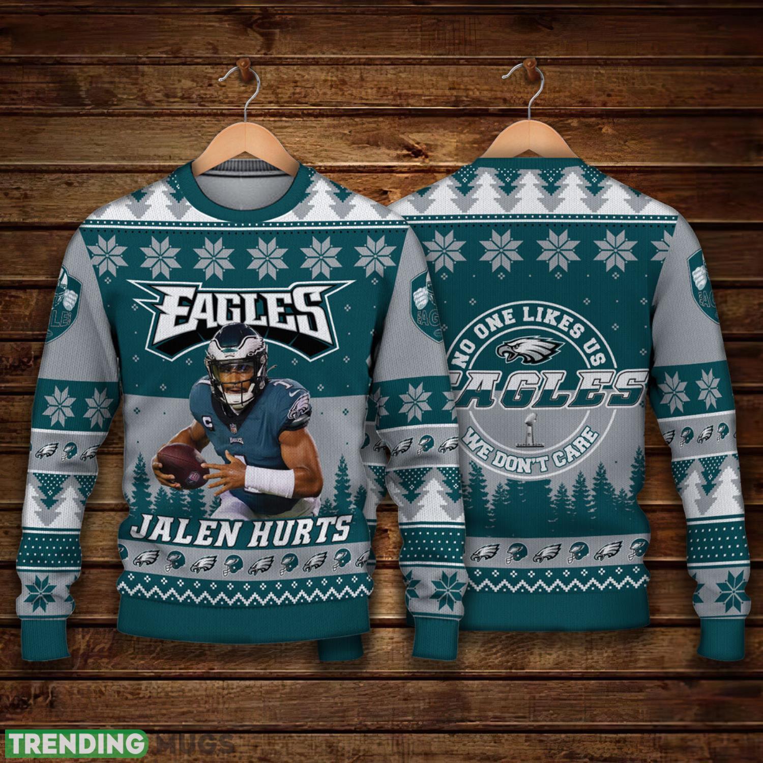 Jalen Hurts Philadelphia Eagles No One Likes Us We Do Not Care NFL Ugly Christmas Sweater Christmas Gift For Sport Fans Product Photo 1 Jalen Hurts Philadelphia Eagles No One Likes Us We Do Not Care NFL Ugly Christmas Sweater Christmas Gift For Sport Fans Product Photo 1
