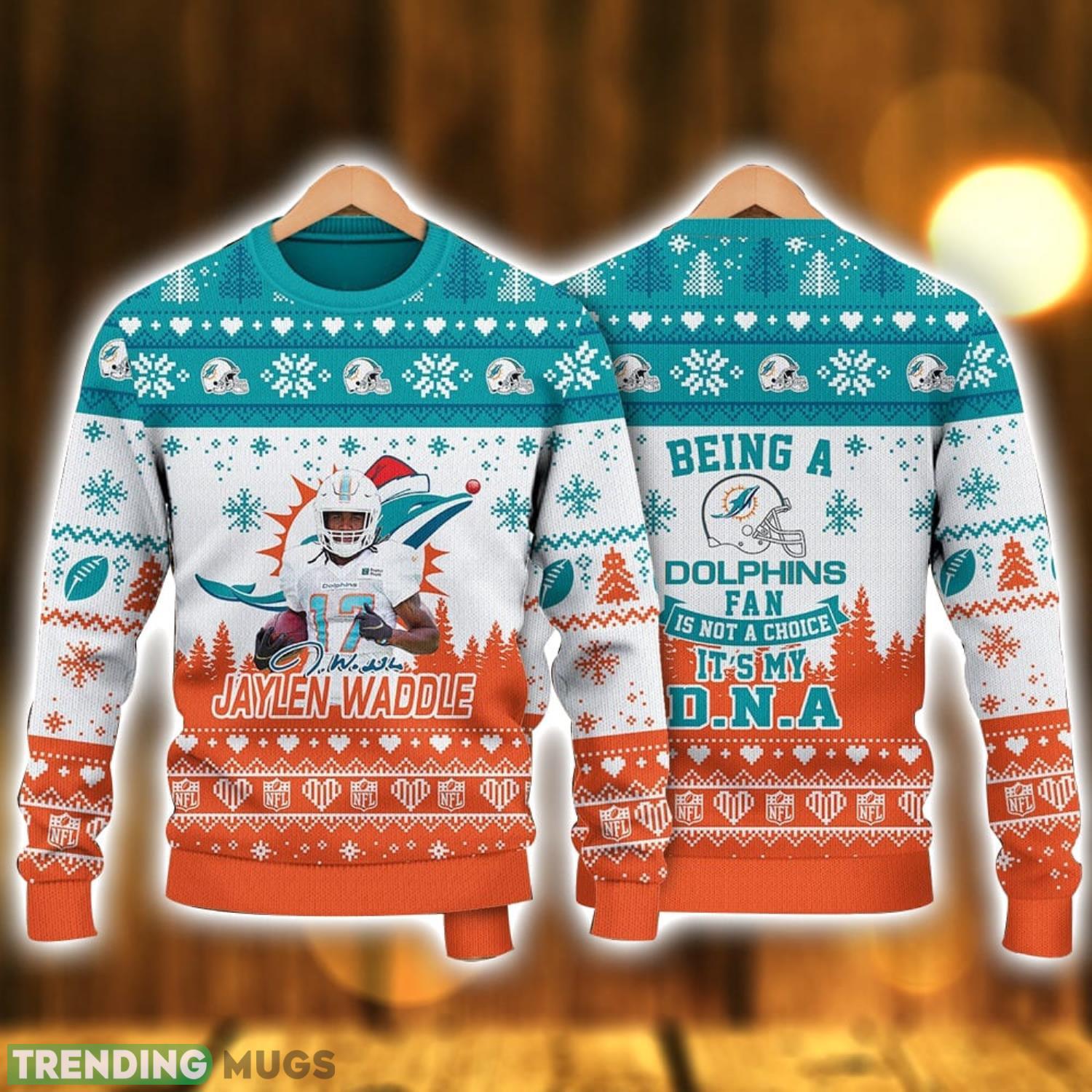 Jaylen Waddle Miami Dolphins Being A Dolphins Fan Is My D.N.A NFL Ugly Christmas Sweater Christmas Gift For Sport Fans Product Photo 1 Jaylen Waddle Miami Dolphins Being A Dolphins Fan Is My D.N.A NFL Ugly Christmas Sweater Christmas Gift For Sport Fans Product Photo 1