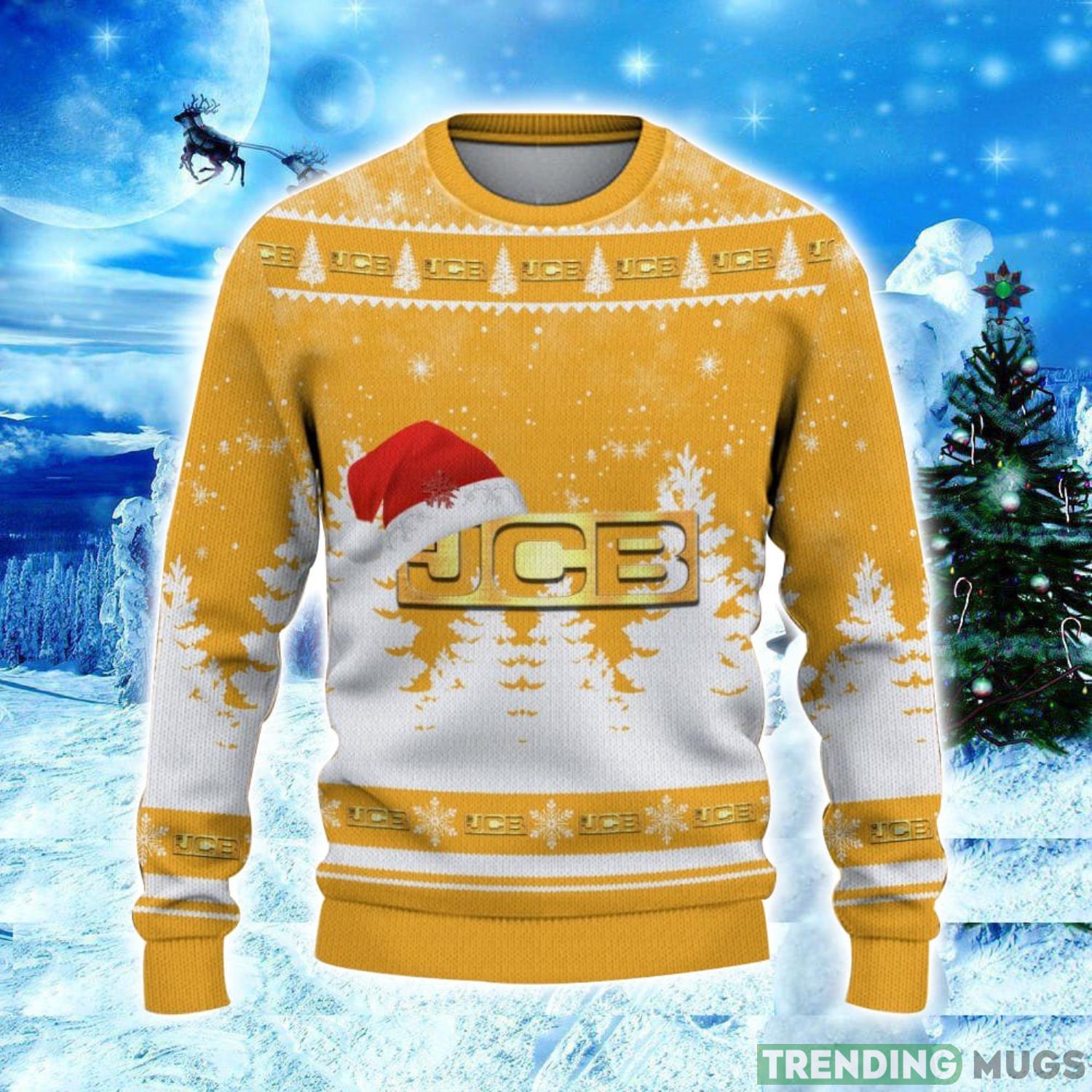 JCB Logo Wearing Santa Hat Christmas Gift Ugly Christmas Sweater Christmas Gift Ideas 3D Sweater JCB Logo Wearing Santa Hat Christmas Gift Ugly Christmas Sweater Christmas Gift Ideas 3D Sweater