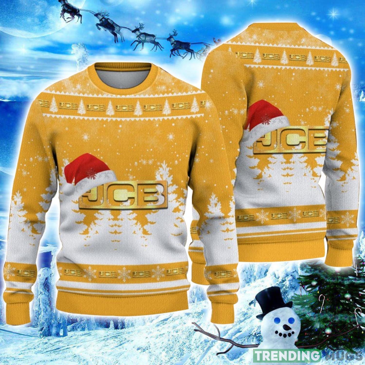 JCB Logo Wearing Santa Hat Christmas Gift Ugly Christmas Sweater Christmas Gift Ideas Product Photo 1 JCB Logo Wearing Santa Hat Christmas Gift Ugly Christmas Sweater Christmas Gift Ideas Product Photo 1