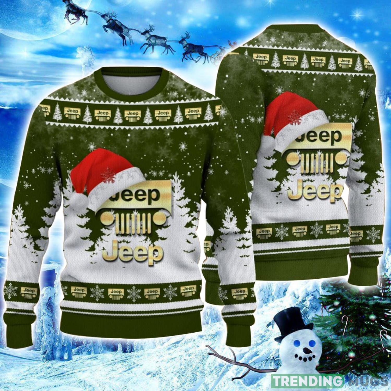 Jeep Logo Wearing Santa Hat Christmas Gift Ugly Christmas Sweater Christmas Gift Ideas Product Photo 1 Jeep Logo Wearing Santa Hat Christmas Gift Ugly Christmas Sweater Christmas Gift Ideas Product Photo 1