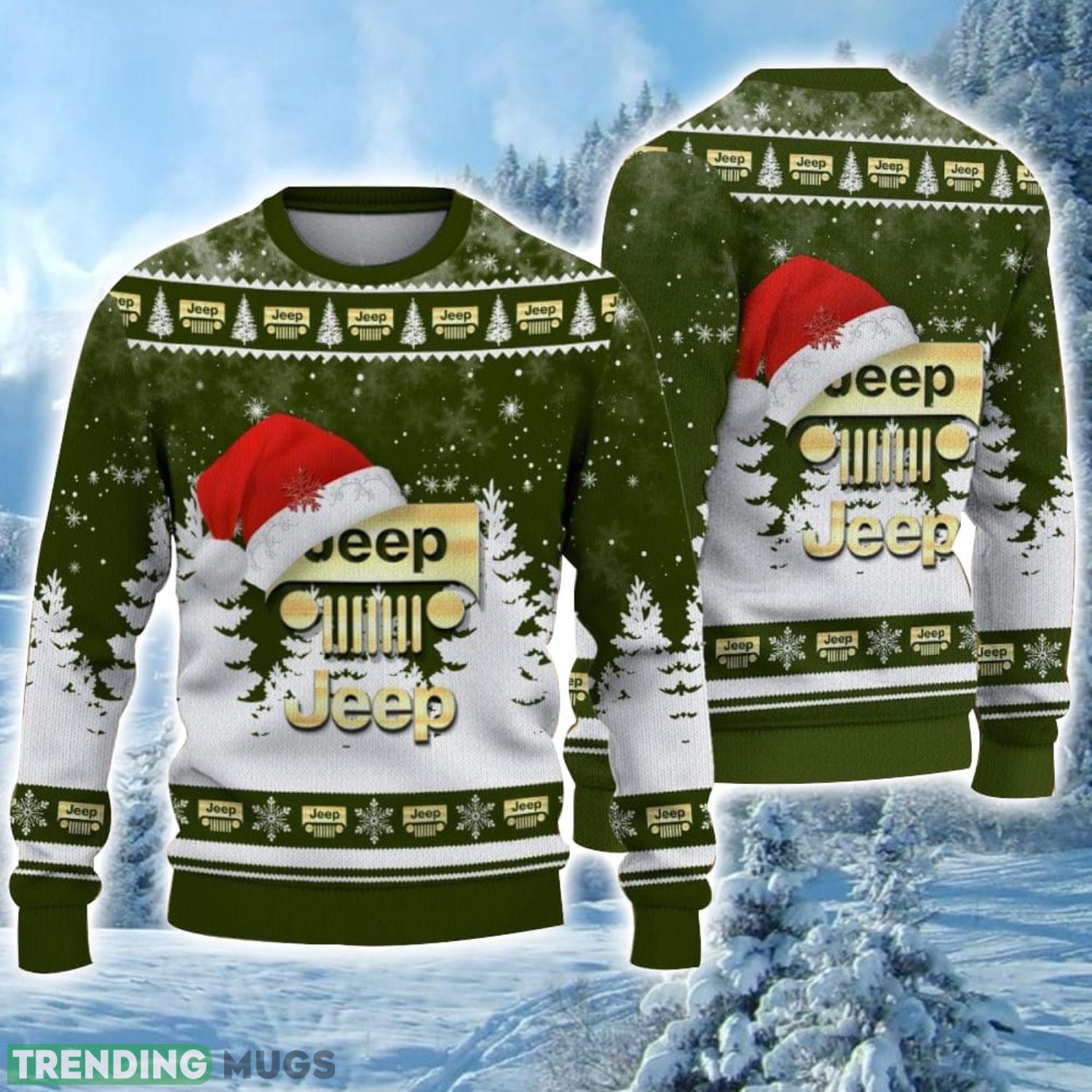 Jeep Logo Wearing Santa Hat Christmas Gift Ugly Christmas Sweater For Car Lover 3D Sweater Product Photo 1 Jeep Logo Wearing Santa Hat Christmas Gift Ugly Christmas Sweater For Car Lover 3D Sweater Product Photo 1