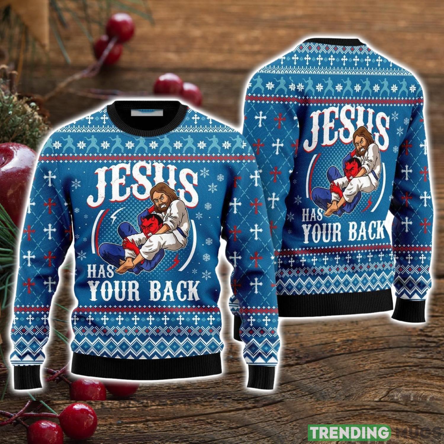 Jesus Has Your Back Ugly Christmas Sweater Christmas Holiday Gift For Men And Women Product Photo 1 Jesus Has Your Back Ugly Christmas Sweater Christmas Holiday Gift For Men And Women Product Photo 1