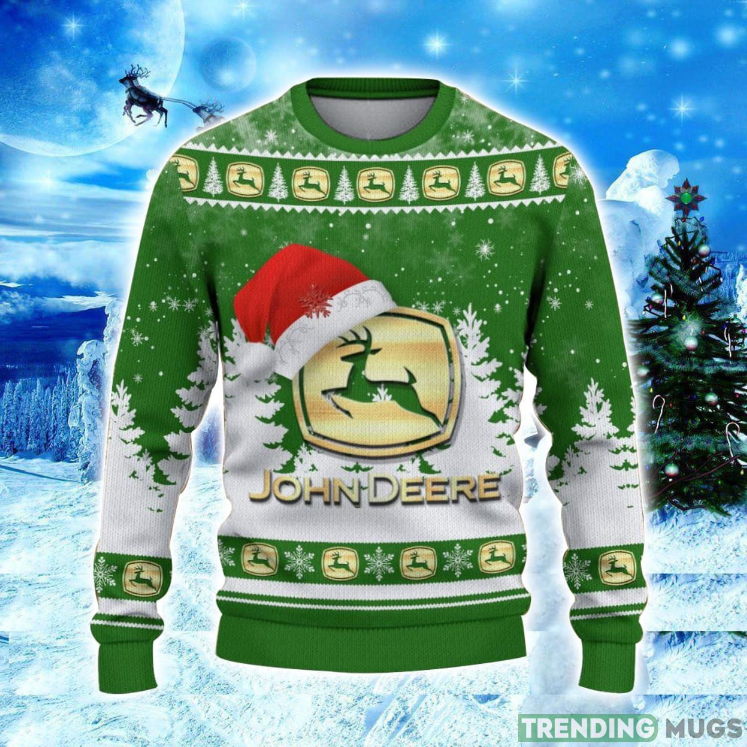 John Deere Logo Wearing Santa Hat Christmas Gift Ugly Christmas Sweater Christmas Gift Ideas 3D Sweater John Deere Logo Wearing Santa Hat Christmas Gift Ugly Christmas Sweater Christmas Gift Ideas 3D Sweater
