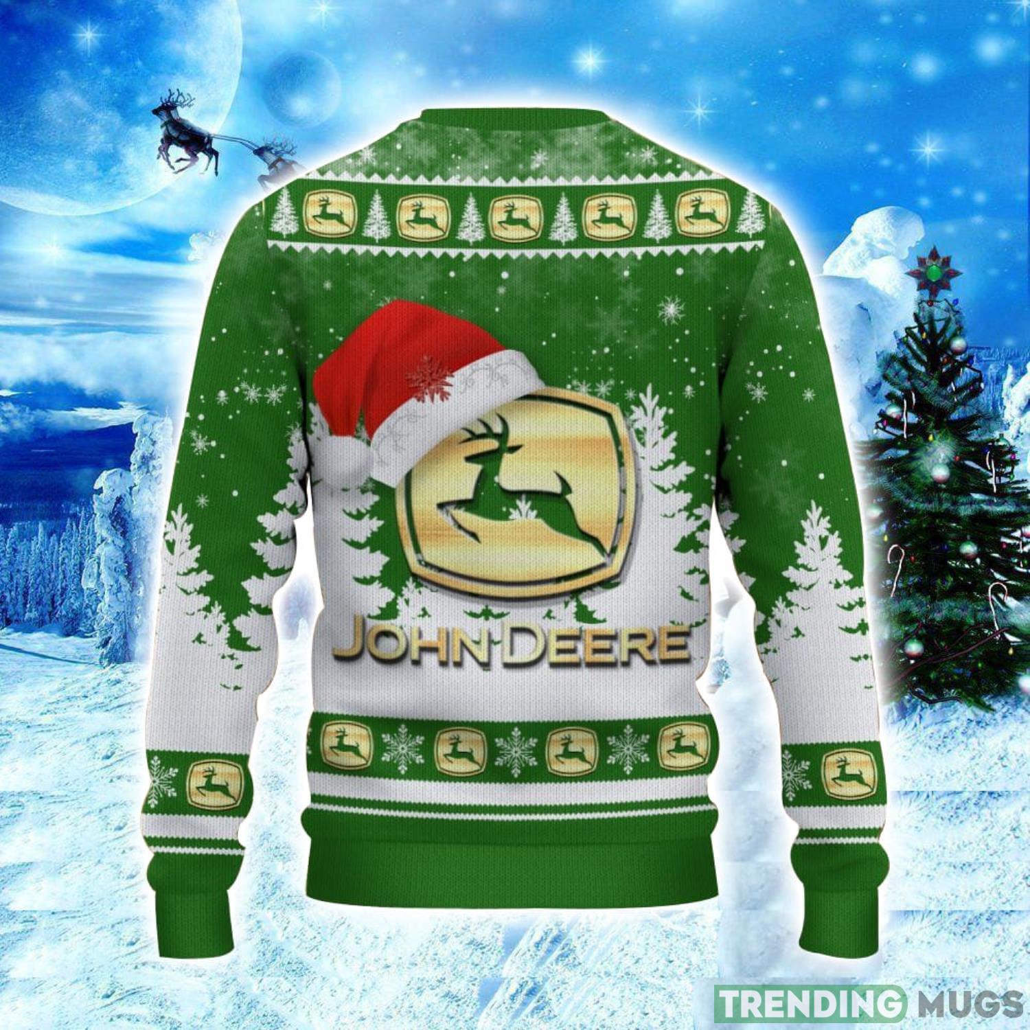John Deere Logo Wearing Santa Hat Christmas Gift Ugly Christmas Sweater Christmas Gift Ideas 3D Sweater John Deere Logo Wearing Santa Hat Christmas Gift Ugly Christmas Sweater Christmas Gift Ideas 3D Sweater