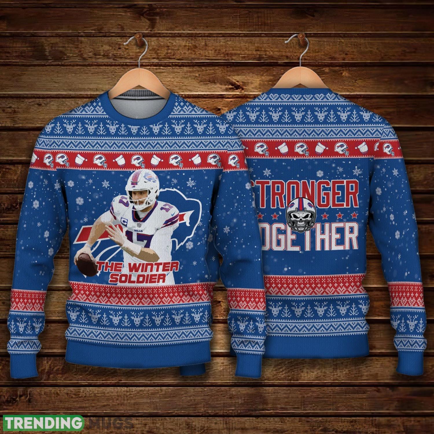 Josh Allen The Winter Soldier Stronger Together NFL Ugly Christmas Sweater Christmas Gift For Sport Fans Product Photo 1 Josh Allen The Winter Soldier Stronger Together NFL Ugly Christmas Sweater Christmas Gift For Sport Fans Product Photo 1