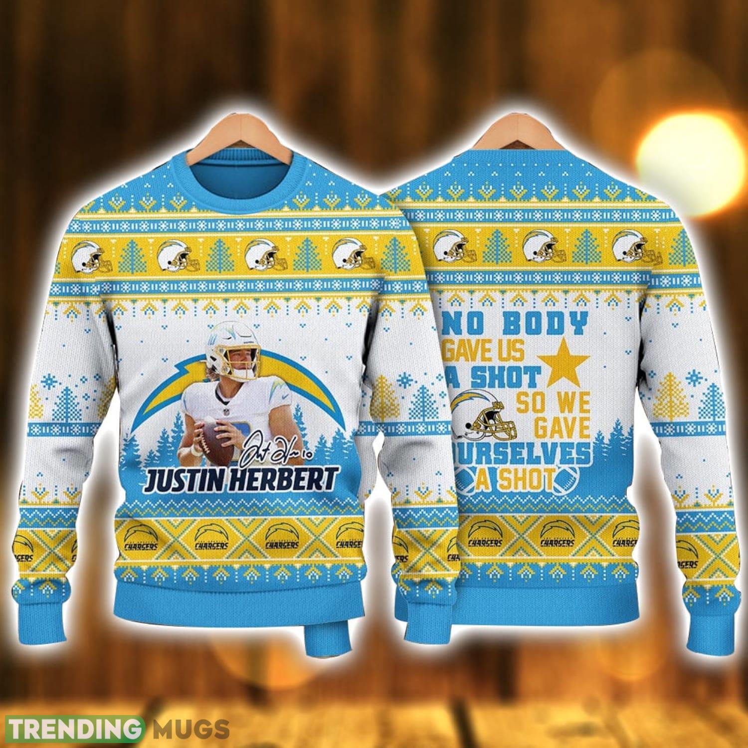 Justin Herbert Los Angeles Chargers We Gave Ourselves A Shot NFL Ugly Christmas Sweater Christmas Gift For Sport Fans Product Photo 1 Justin Herbert Los Angeles Chargers We Gave Ourselves A Shot NFL Ugly Christmas Sweater Christmas Gift For Sport Fans Product Photo 1