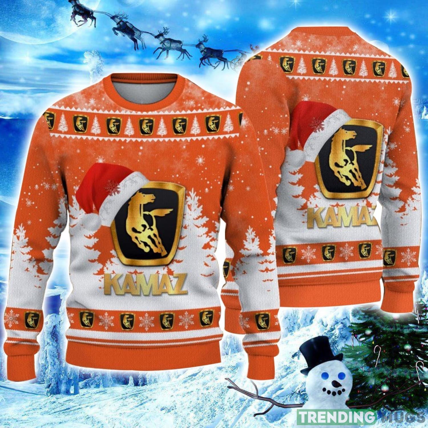 Kamaz Logo Wearing Santa Hat Christmas Gift Ugly Christmas Sweater Christmas Gift Ideas Product Photo 1 Kamaz Logo Wearing Santa Hat Christmas Gift Ugly Christmas Sweater Christmas Gift Ideas Product Photo 1