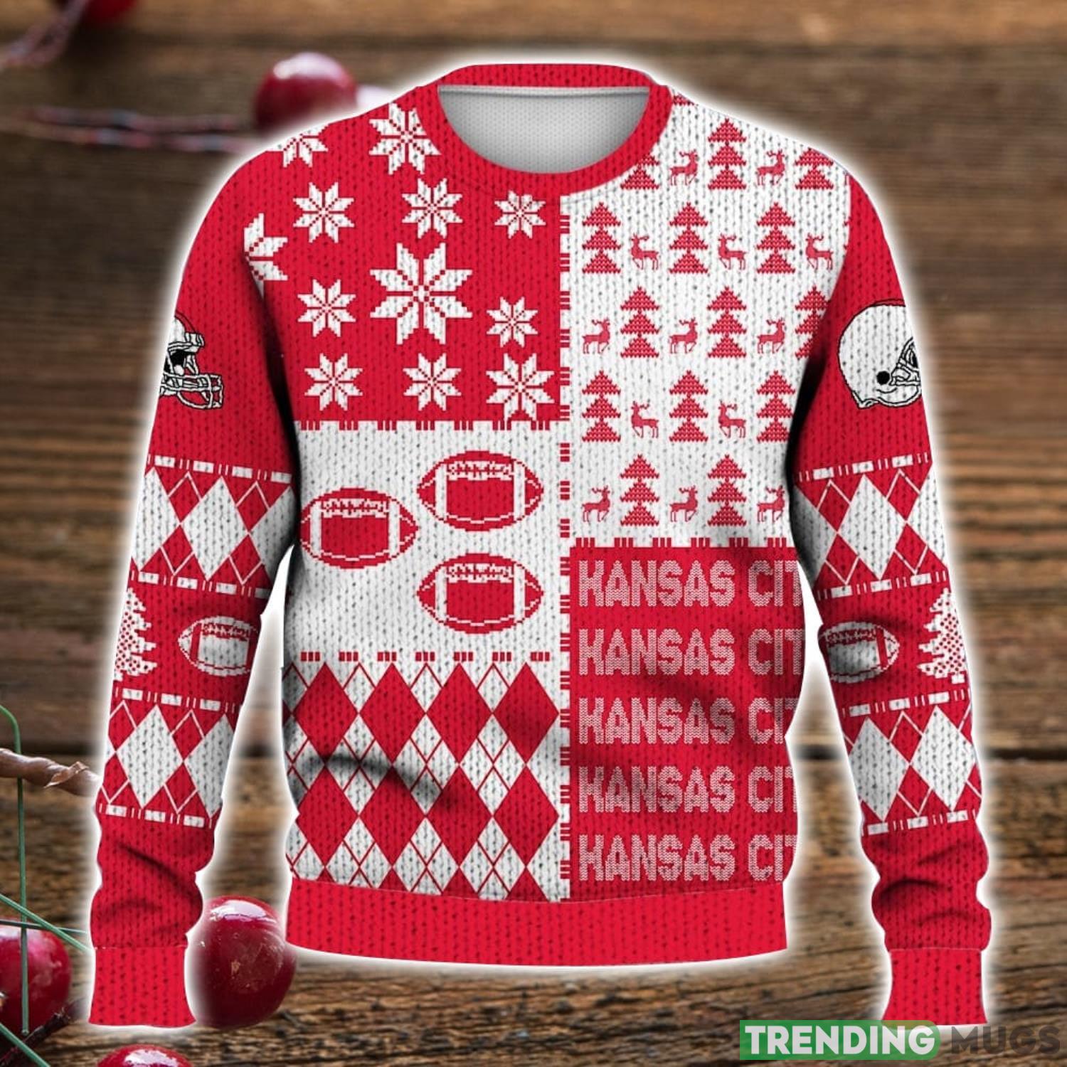 Kansas City Retro Football American Ugly Christmas Sweater For Men And Women Product Photo 1 Kansas City Retro Football American Ugly Christmas Sweater For Men And Women Product Photo 1