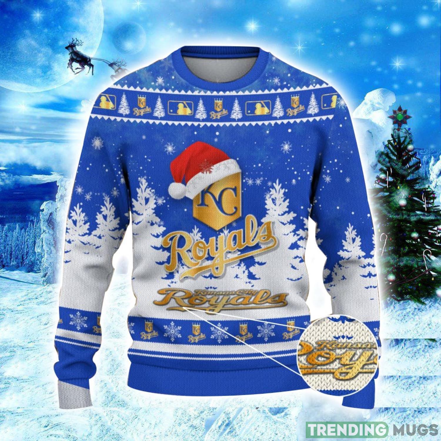 Kansas City Royals Logo Wearing Santa Hat Christmas Gift Ugly Christmas Sweater Christmas Gift Ideas 3D Sweater Kansas City Royals Logo Wearing Santa Hat Christmas Gift Ugly Christmas Sweater Christmas Gift Ideas 3D Sweater