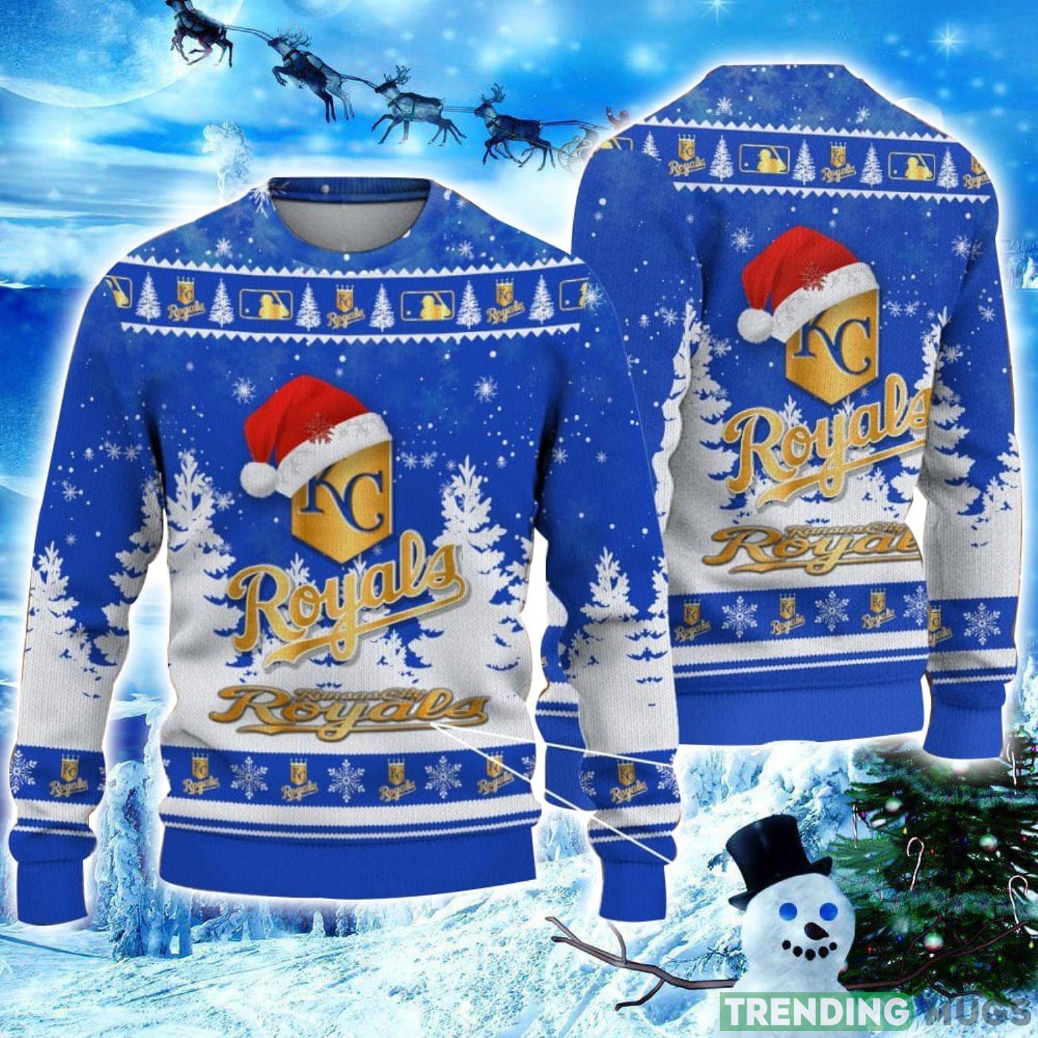 Kansas City Royals Logo Wearing Santa Hat Christmas Gift Ugly Christmas Sweater Christmas Gift Ideas Product Photo 1 Kansas City Royals Logo Wearing Santa Hat Christmas Gift Ugly Christmas Sweater Christmas Gift Ideas Product Photo 1