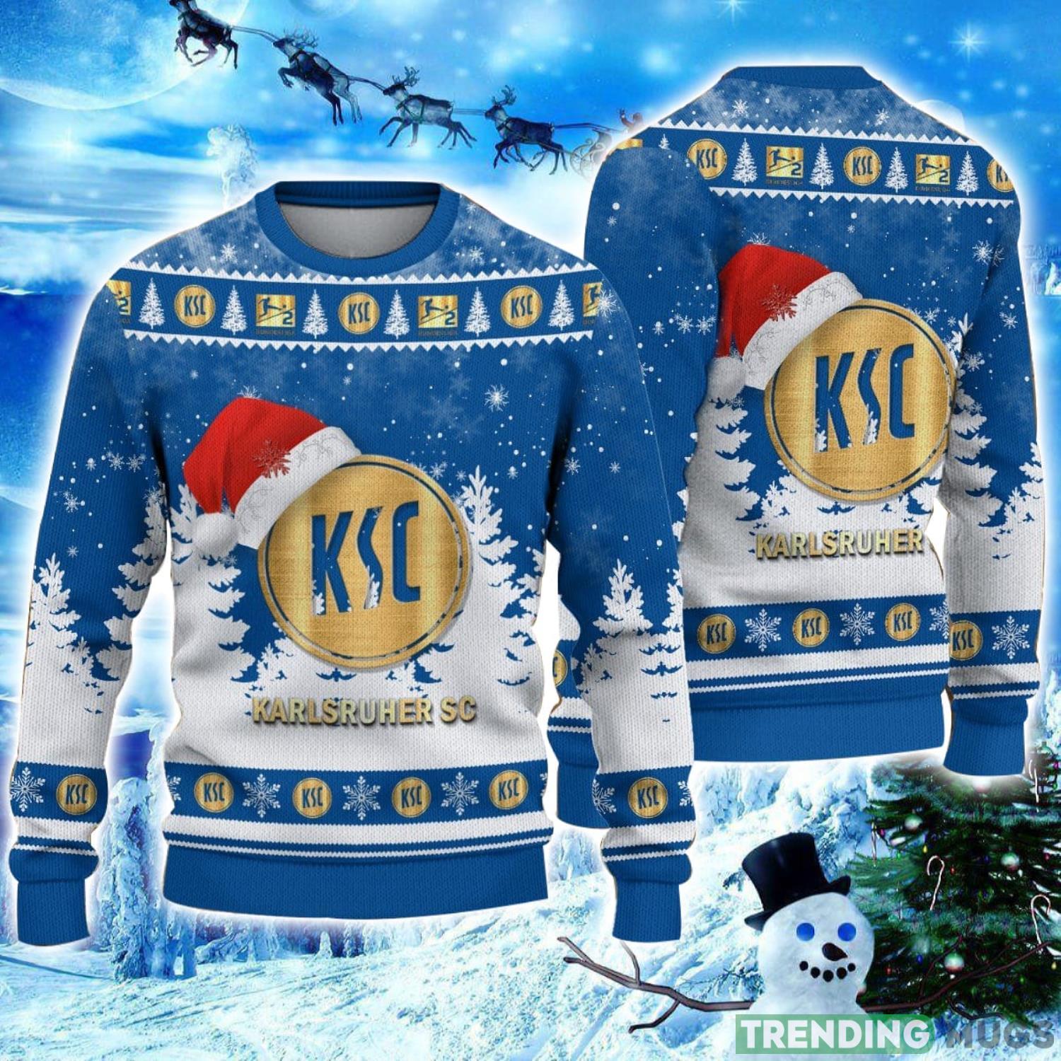 Karlsruher SC Logo Wearing Santa Hat Ugly Christmas Sweater Unisex 3D Christmas sweater Product Photo 1 Karlsruher SC Logo Wearing Santa Hat Ugly Christmas Sweater Unisex 3D Christmas sweater Product Photo 1