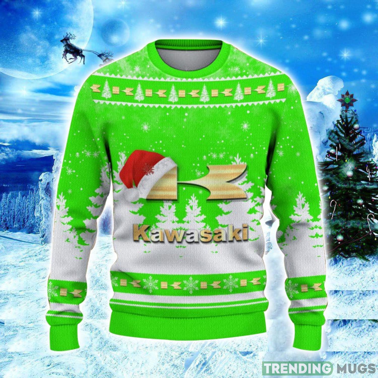Kawasaki Logo Wearing Santa Hat Christmas Gift Ugly Christmas Sweater Christmas Gift Ideas 3D Sweater Kawasaki Logo Wearing Santa Hat Christmas Gift Ugly Christmas Sweater Christmas Gift Ideas 3D Sweater