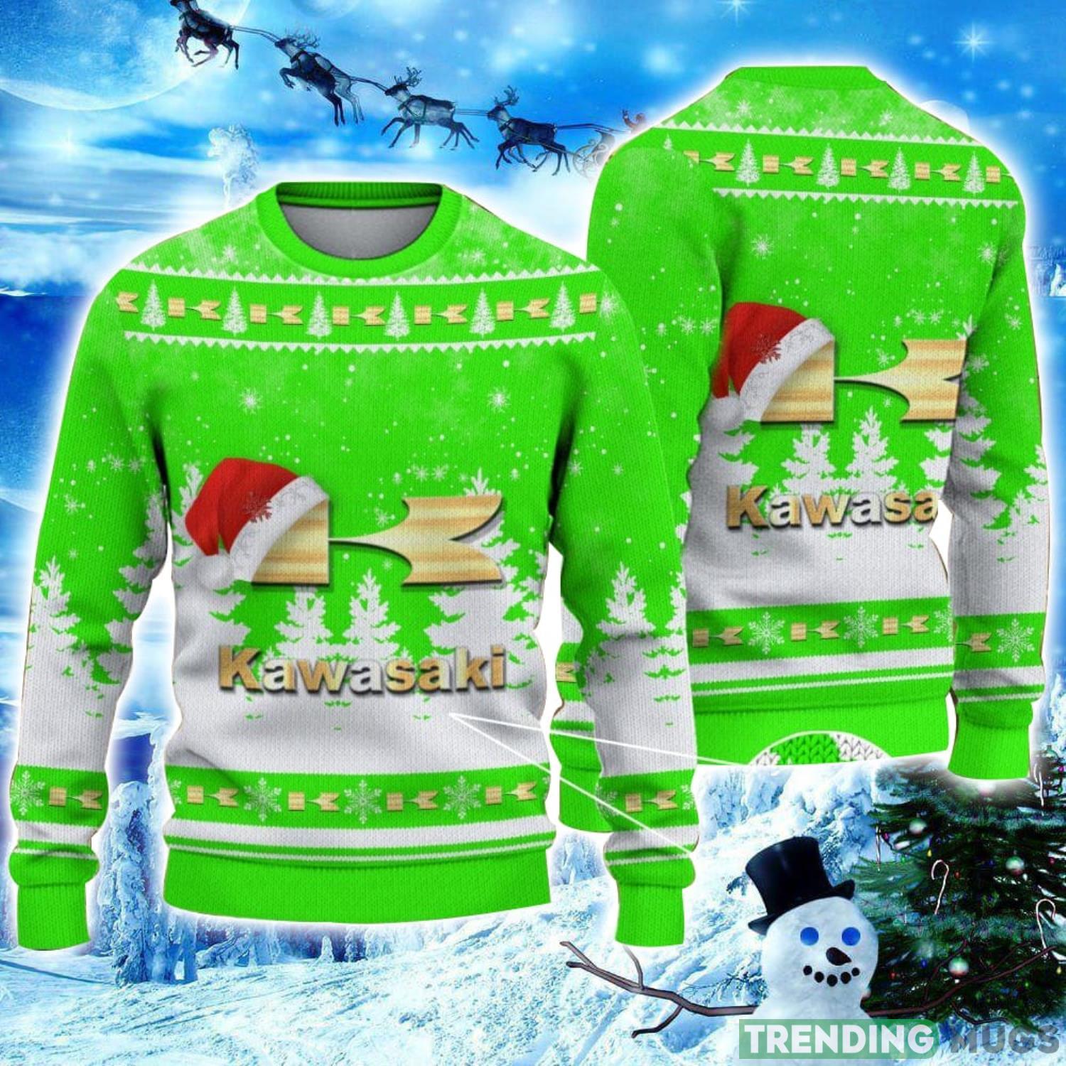 Kawasaki Logo Wearing Santa Hat Christmas Gift Ugly Christmas Sweater Christmas Gift Ideas Product Photo 1 Kawasaki Logo Wearing Santa Hat Christmas Gift Ugly Christmas Sweater Christmas Gift Ideas Product Photo 1
