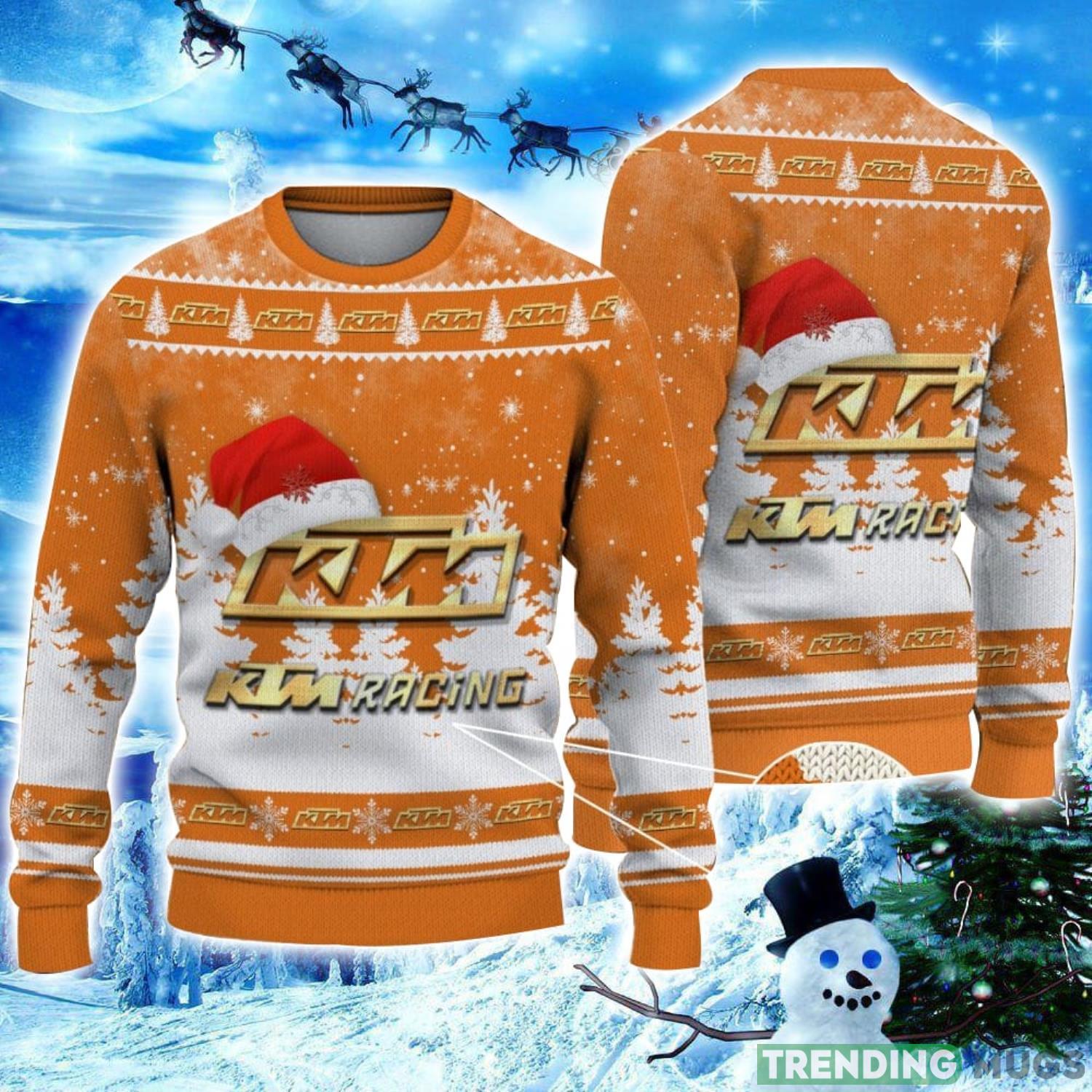 KTM Racing Logo Wearing Santa Hat Christmas Gift Ugly Christmas Sweater Christmas Gift Ideas Product Photo 1 KTM Racing Logo Wearing Santa Hat Christmas Gift Ugly Christmas Sweater Christmas Gift Ideas Product Photo 1