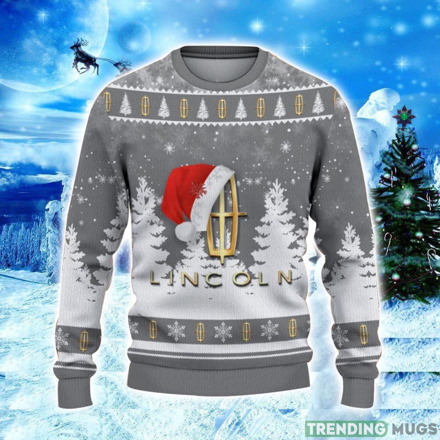 Lincoln Logo Wearing Santa Hat Christmas Gift Ugly Christmas Sweater Christmas Gift Ideas 3D Sweater Lincoln Logo Wearing Santa Hat Christmas Gift Ugly Christmas Sweater Christmas Gift Ideas 3D Sweater