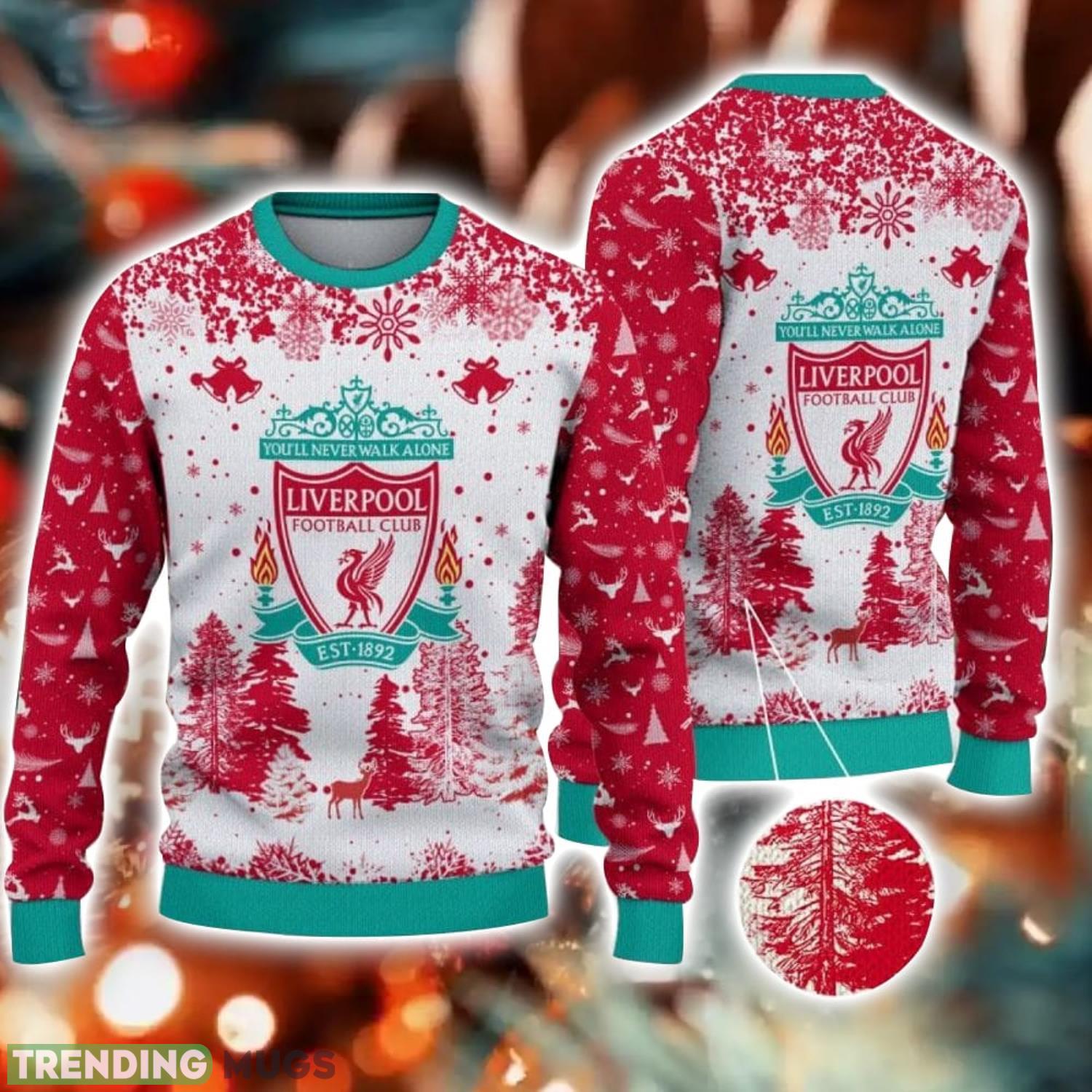 Liverpool Big Logo Pine Trees Big Fans Gift Christmas Sweater For Men And Women Product Photo 1 Liverpool Big Logo Pine Trees Big Fans Gift Christmas Sweater For Men And Women Product Photo 1