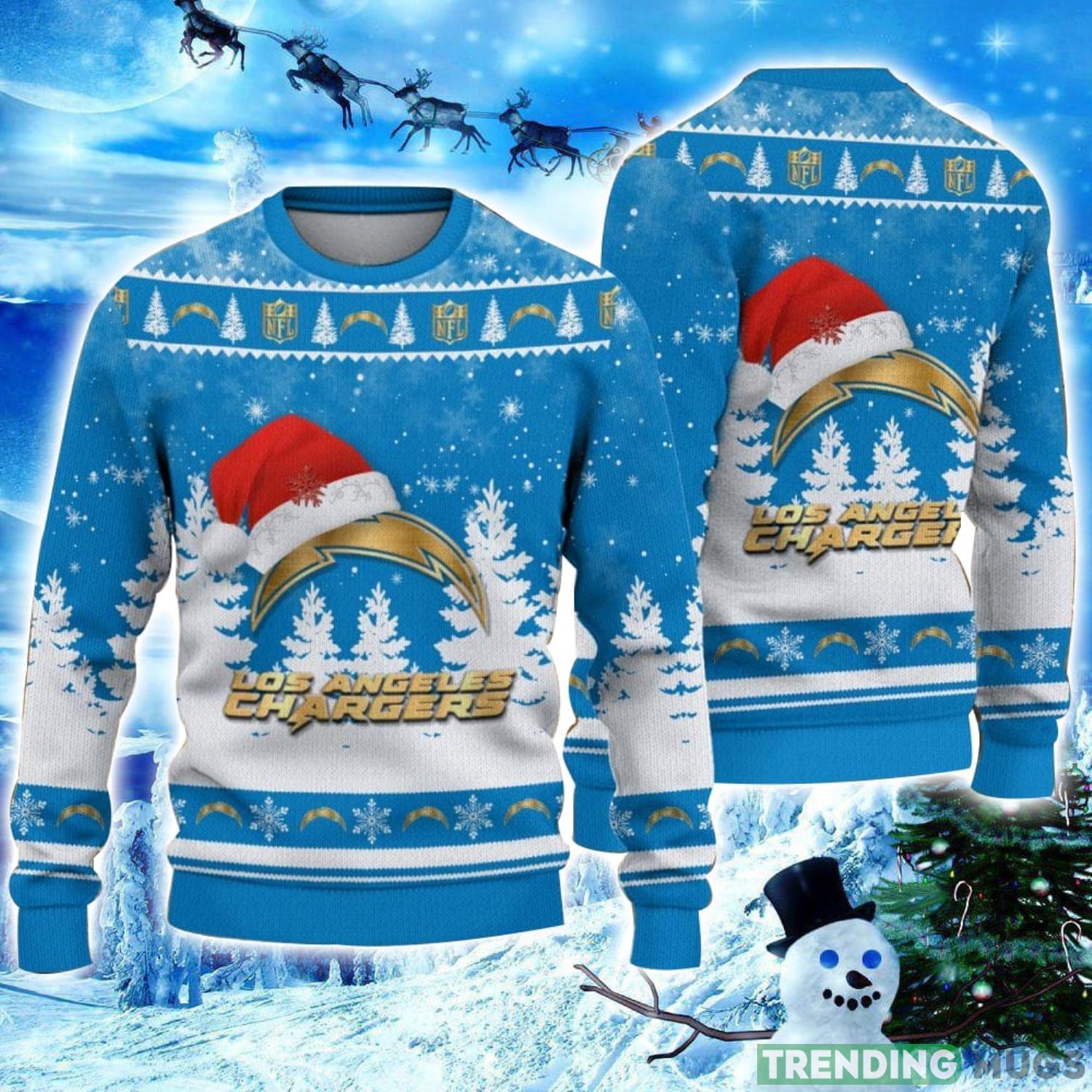 Los Angeles Chargers Logo Wearing Santa Hat Christmas Gift Ugly Christmas Sweater Christmas Gift Ideas Product Photo 1