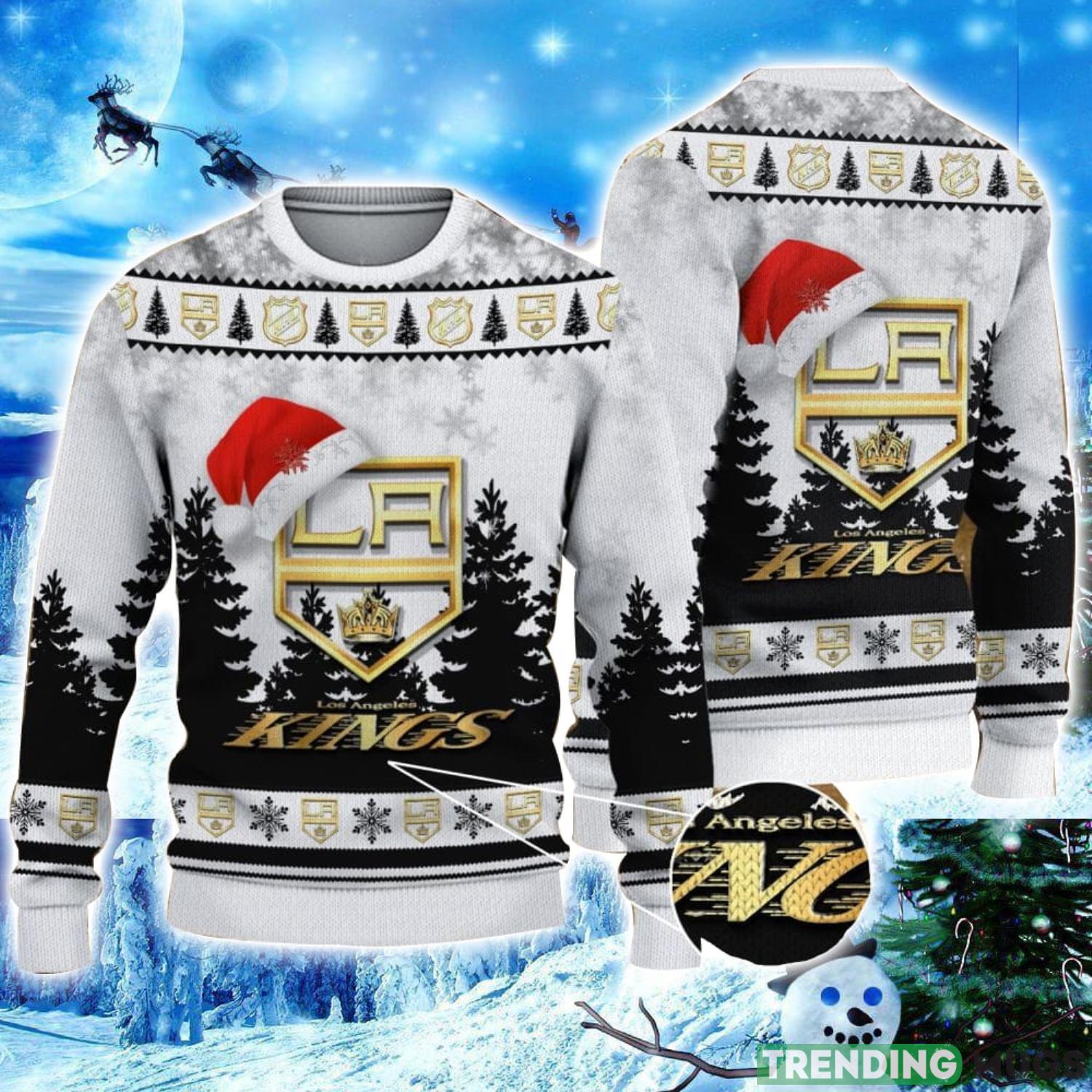 Los Angeles Kings Logo Wearing Santa Hat Christmas Gift Ugly Christmas Sweater Christmas Gift Ideas Product Photo 1 Los Angeles Kings Logo Wearing Santa Hat Christmas Gift Ugly Christmas Sweater Christmas Gift Ideas Product Photo 1