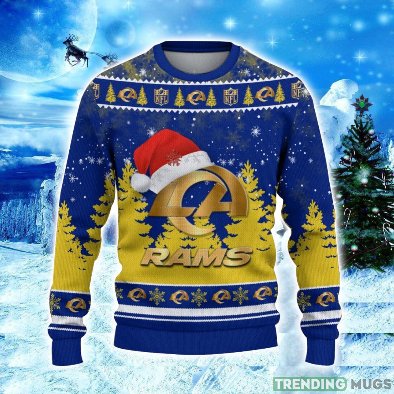 Los Angeles Rams Logo Wearing Santa Hat Christmas Gift Ugly Christmas Sweater Christmas Gift Ideas 3D Sweater Los Angeles Rams Logo Wearing Santa Hat Christmas Gift Ugly Christmas Sweater Christmas Gift Ideas 3D Sweater