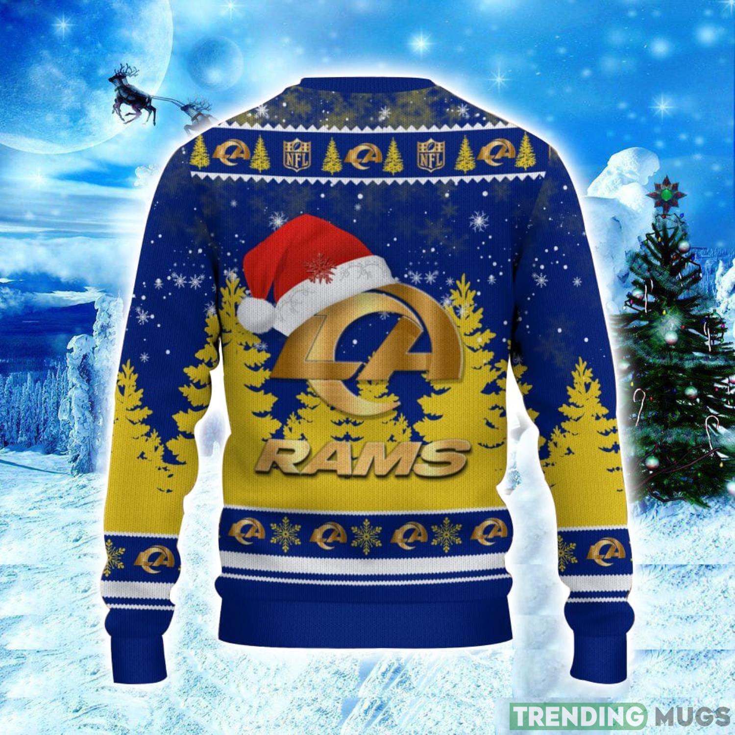 Los Angeles Rams Logo Wearing Santa Hat Christmas Gift Ugly Christmas Sweater Christmas Gift Ideas 3D Sweater Los Angeles Rams Logo Wearing Santa Hat Christmas Gift Ugly Christmas Sweater Christmas Gift Ideas 3D Sweater