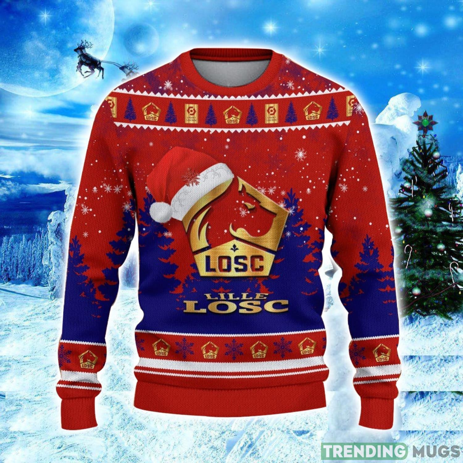 LOSC Lille Logo Wearing Santa Hat Ugly Christmas Sweater Unisex 3D Christmas sweater 3D Sweater LOSC Lille Logo Wearing Santa Hat Ugly Christmas Sweater Unisex 3D Christmas sweater 3D Sweater