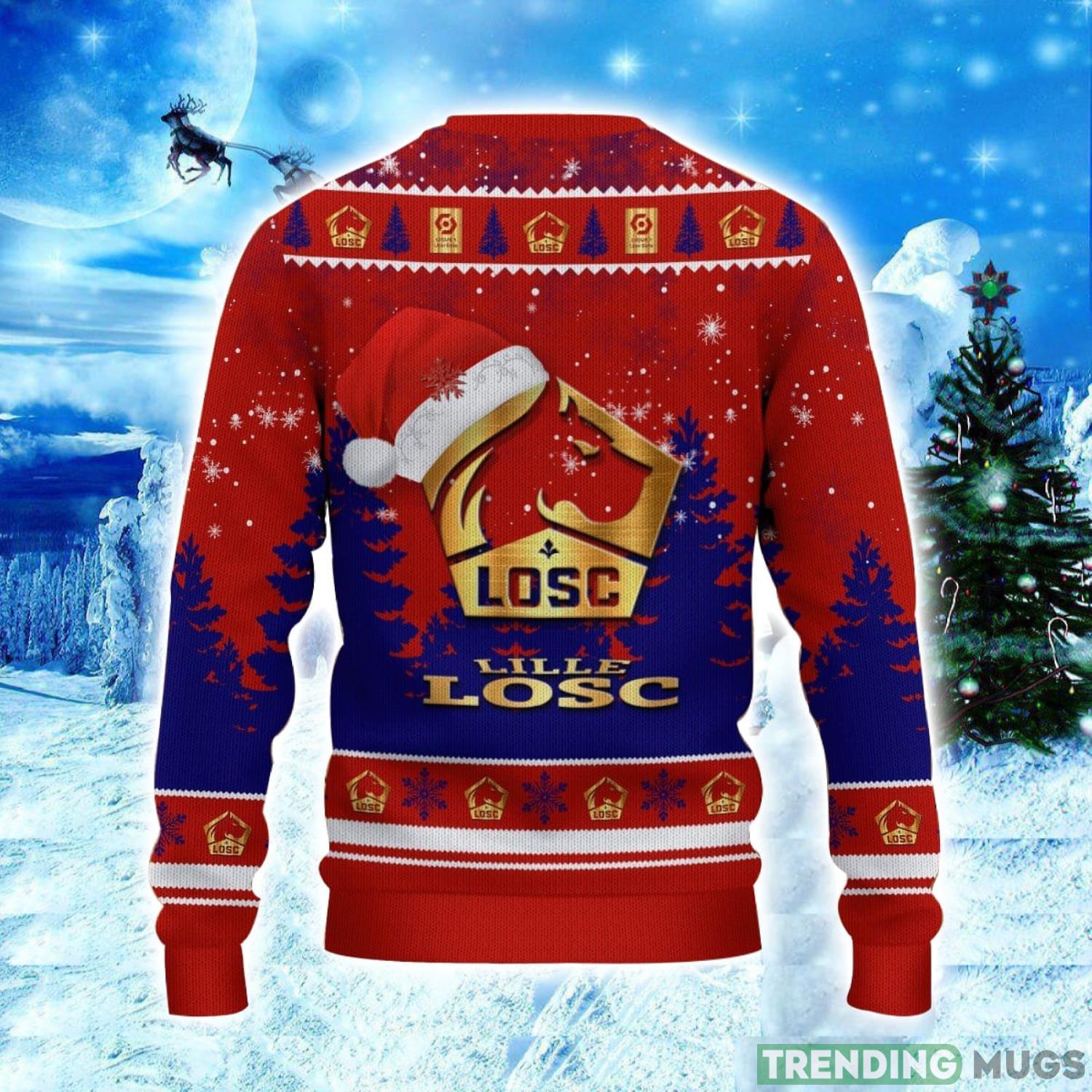LOSC Lille Logo Wearing Santa Hat Ugly Christmas Sweater Unisex 3D Christmas sweater 3D Sweater LOSC Lille Logo Wearing Santa Hat Ugly Christmas Sweater Unisex 3D Christmas sweater 3D Sweater