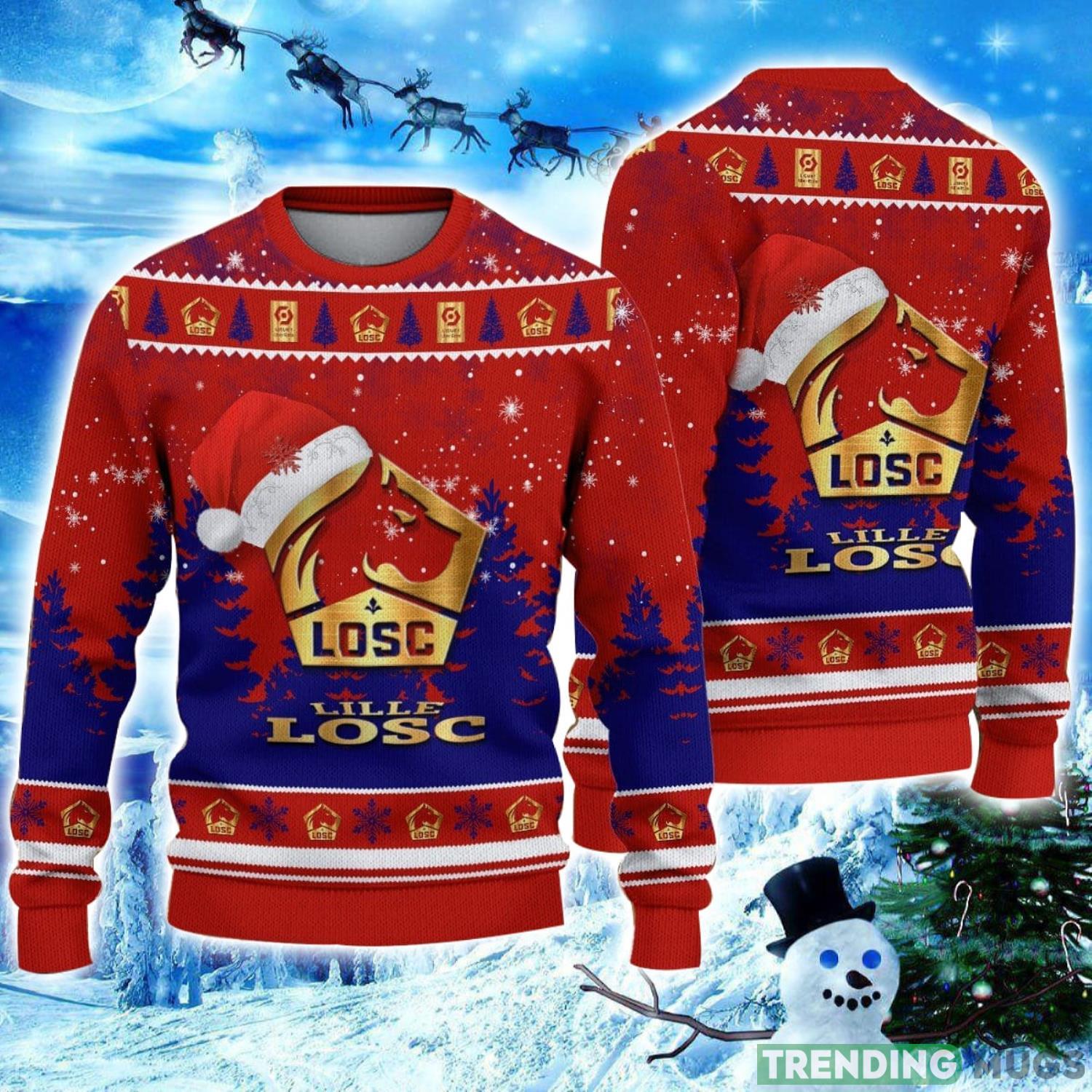 LOSC Lille Logo Wearing Santa Hat Ugly Christmas Sweater Unisex 3D Christmas sweater Product Photo 1 LOSC Lille Logo Wearing Santa Hat Ugly Christmas Sweater Unisex 3D Christmas sweater Product Photo 1