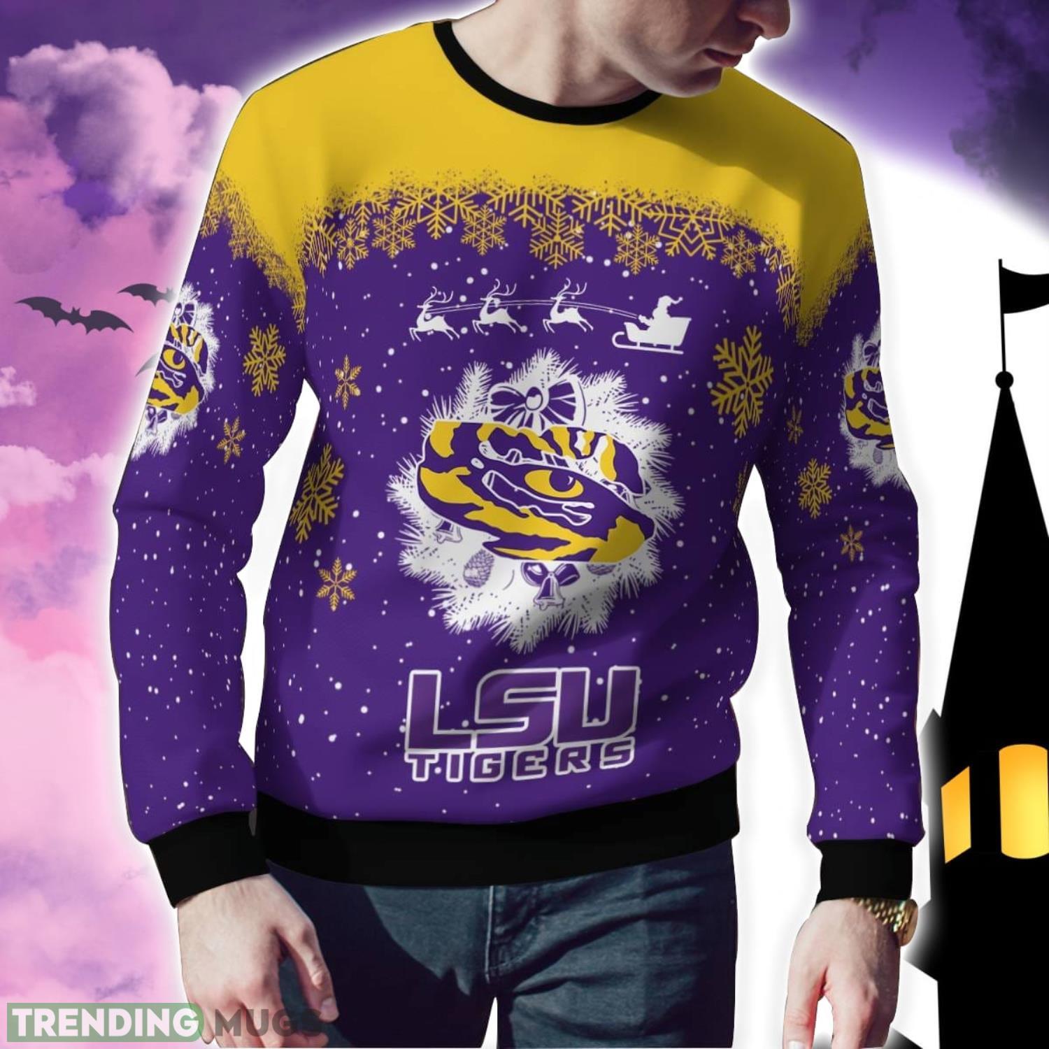 LSU Tigers Santa sleigh driving reindeer Pattern Ugly Christmas Sweater 3D Sweater LSU Tigers Santa sleigh driving reindeer Pattern Ugly Christmas Sweater 3D Sweater