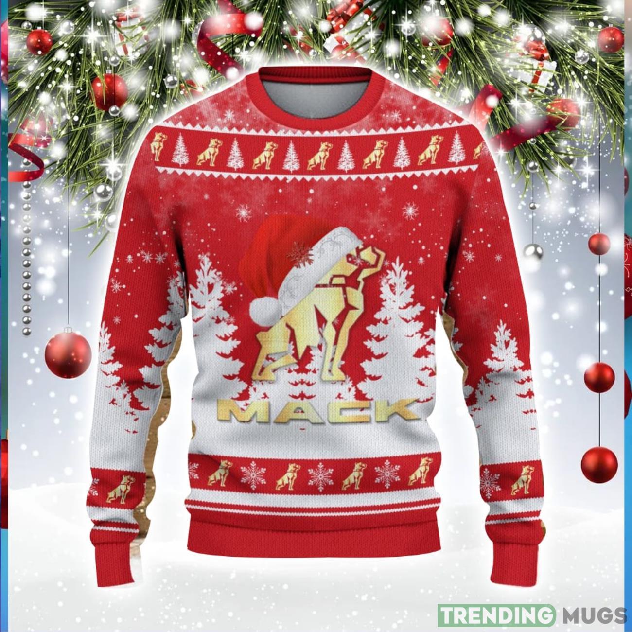 Mack Logo Wearing Santa Hat Christmas Gift Ugly Christmas Sweater For Men And Women Gift Product Photo 1 Mack Logo Wearing Santa Hat Christmas Gift Ugly Christmas Sweater For Men And Women Gift Product Photo 1