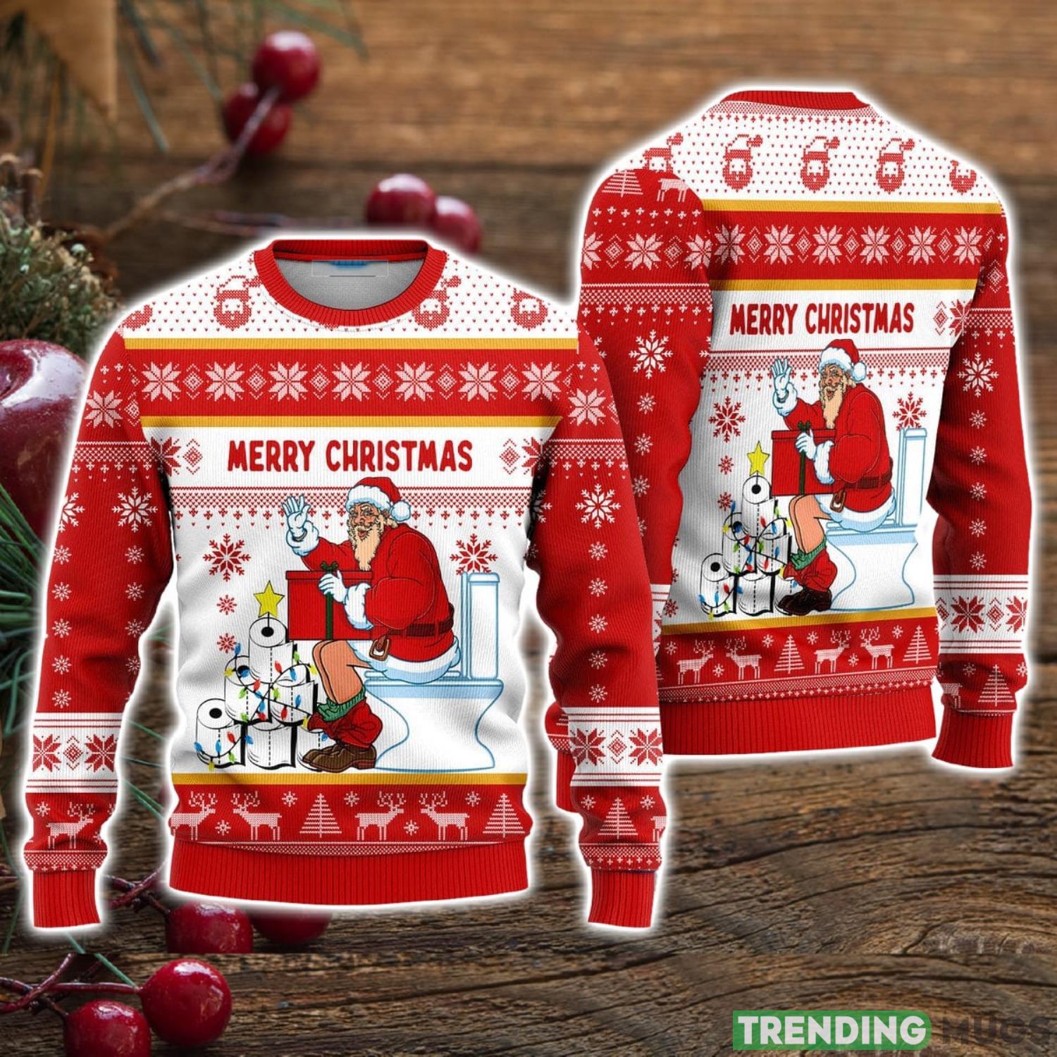 Merry Christmas Funny Santa Red Ugly Christmas Sweater Christmas Holiday Gift For Men And Women Product Photo 1