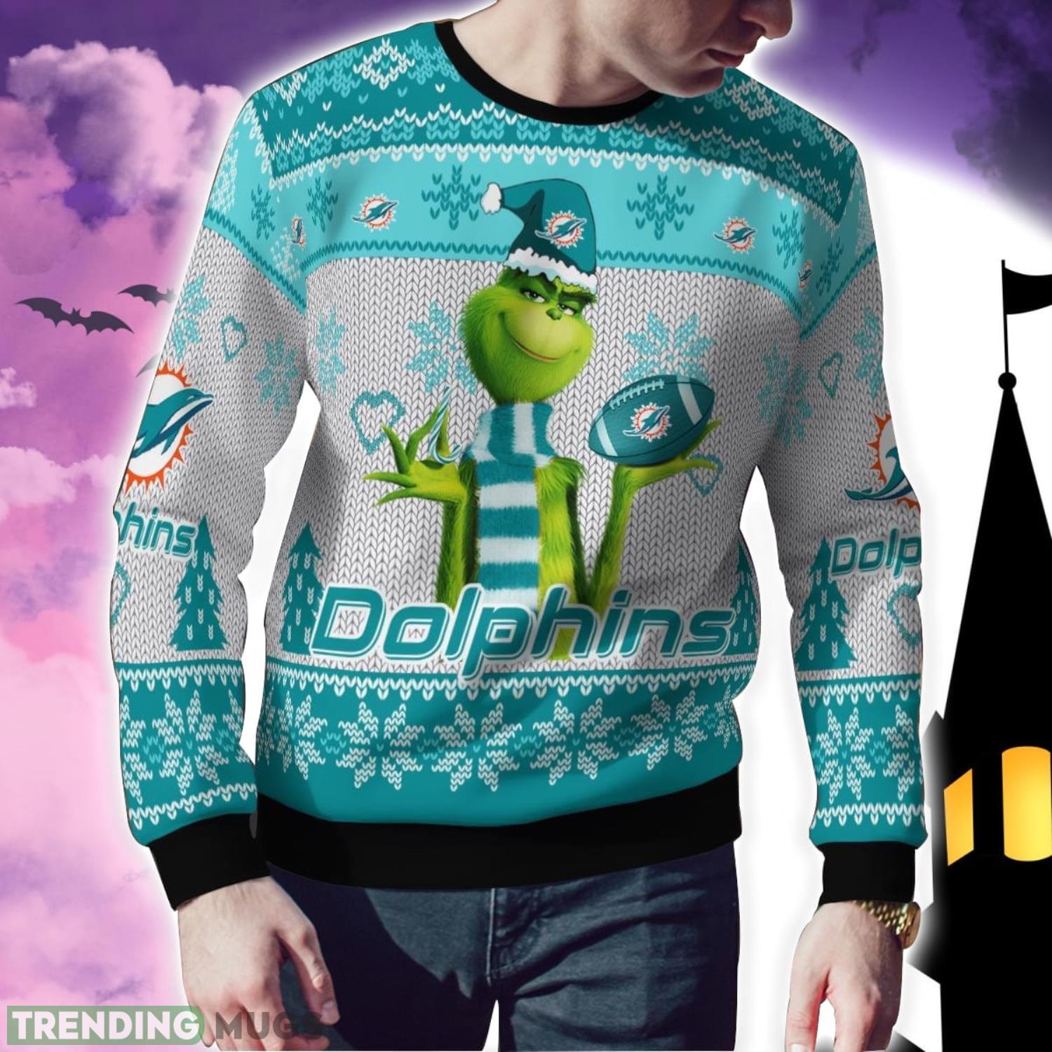 Miami Dolphins Grinch Snowflake Pattern Ugly Sweater Christmas 3D Sweater Miami Dolphins Grinch Snowflake Pattern Ugly Sweater Christmas 3D Sweater