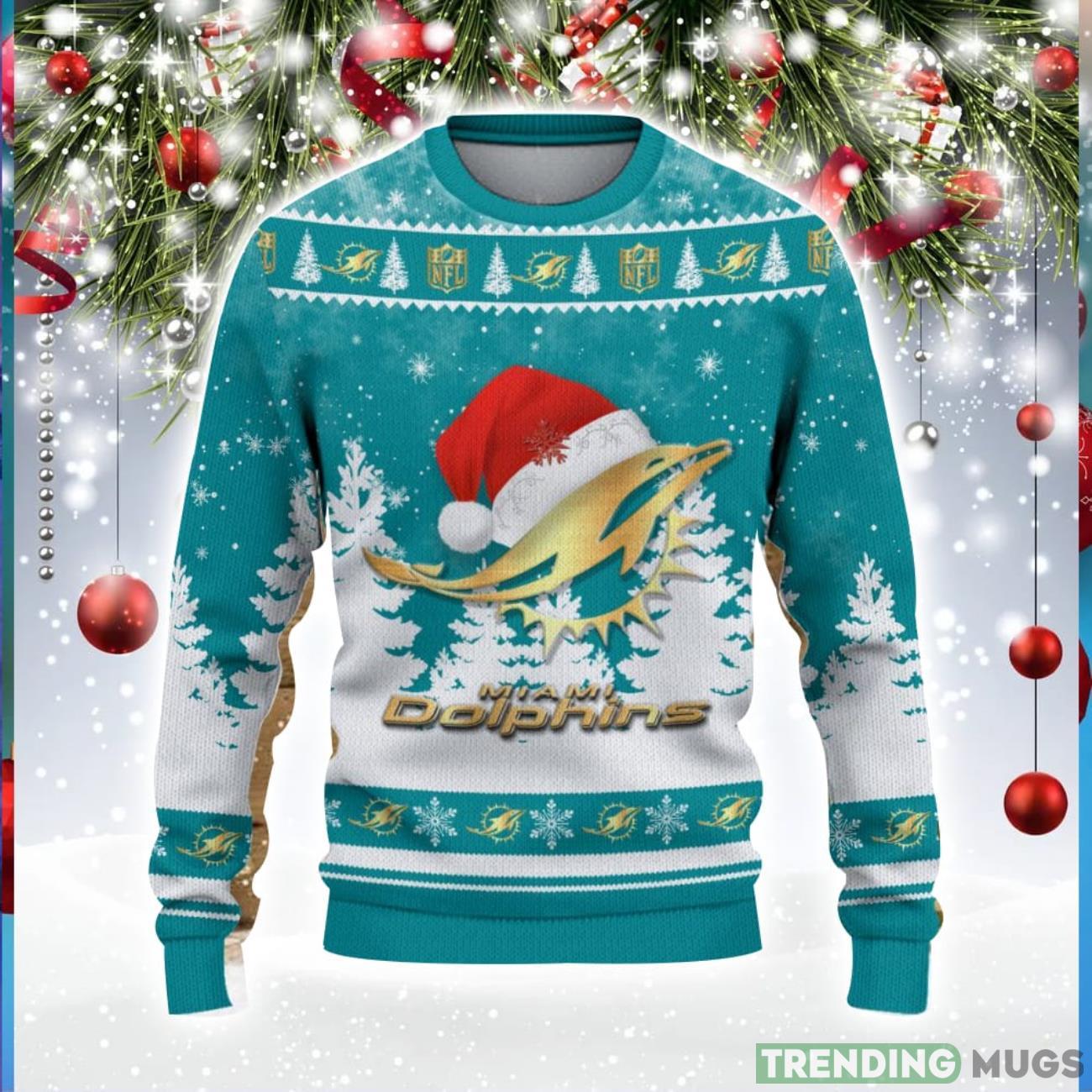 Miami Dolphins Logo Wearing Santa Hat Christmas Gift Ugly Christmas Sweater For Men And Women Gift Product Photo 1 Miami Dolphins Logo Wearing Santa Hat Christmas Gift Ugly Christmas Sweater For Men And Women Gift Product Photo 1