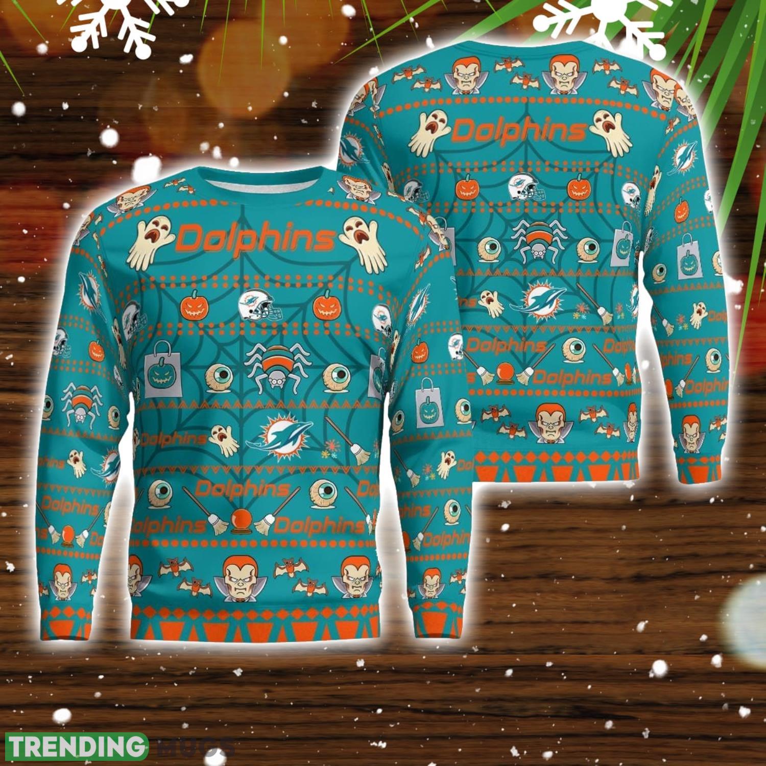 Miami Dolphins Pumpkin Halloween Spooky Ghost Pattern Funny 3D Sweater Men And Women Gift Product Photo 1 Miami Dolphins Pumpkin Halloween Spooky Ghost Pattern Funny 3D Sweater Men And Women Gift Product Photo 1