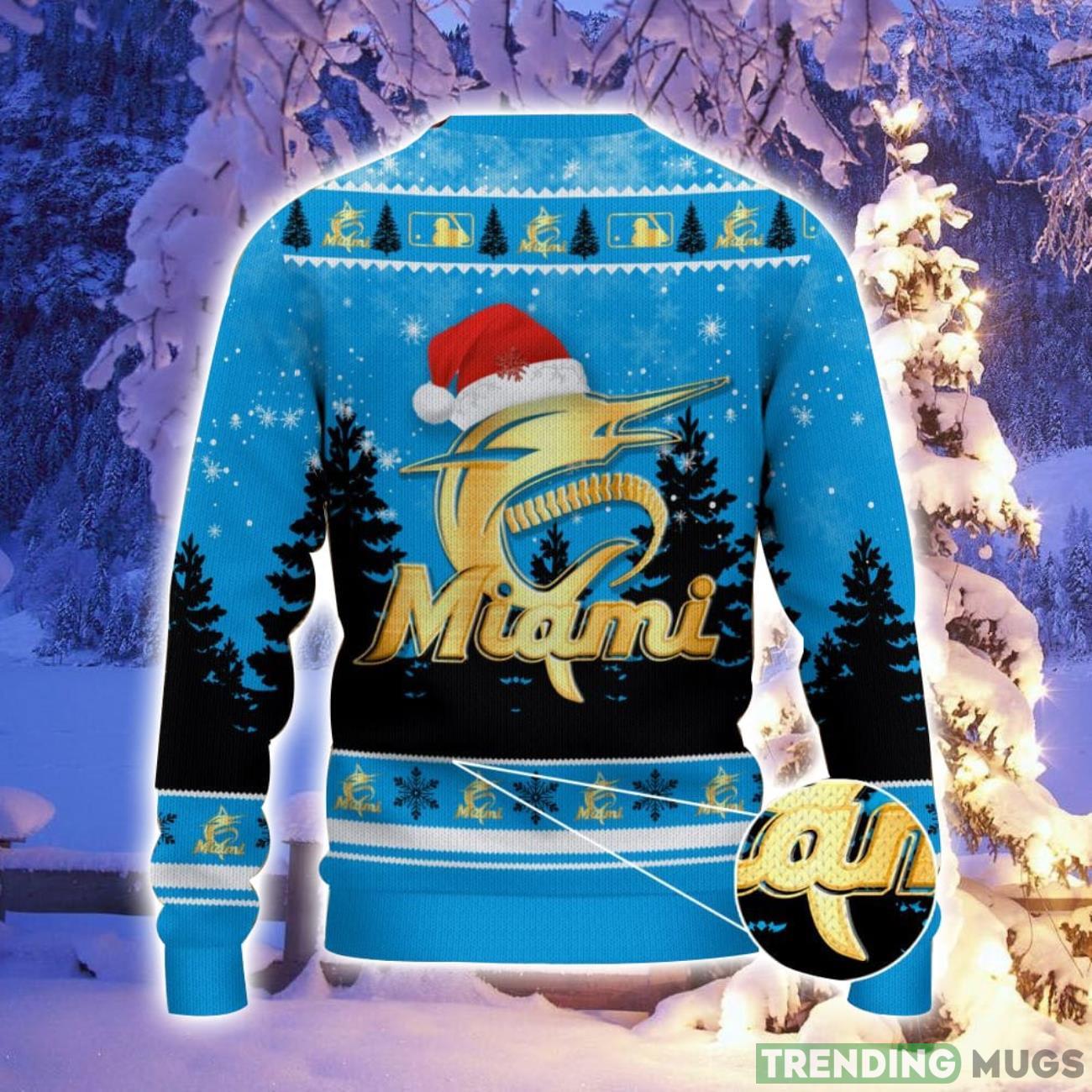 Miami Marlins Logo Wearing Santa Hat Christmas Gift Ugly Christmas Sweater For Men And Women Gift 3D Sweater Miami Marlins Logo Wearing Santa Hat Christmas Gift Ugly Christmas Sweater For Men And Women Gift 3D Sweater