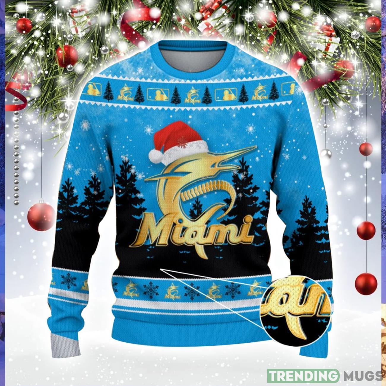 Miami Marlins Logo Wearing Santa Hat Christmas Gift Ugly Christmas Sweater For Men And Women Gift Product Photo 1 Miami Marlins Logo Wearing Santa Hat Christmas Gift Ugly Christmas Sweater For Men And Women Gift Product Photo 1