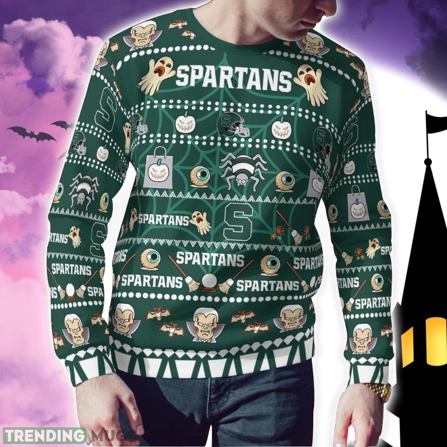 Michigan State Spartans Pumpkin Halloween Spooky Ghost Pattern Funny 3D Sweater Men And Women Gift 3D Sweater Michigan State Spartans Pumpkin Halloween Spooky Ghost Pattern Funny 3D Sweater Men And Women Gift 3D Sweater