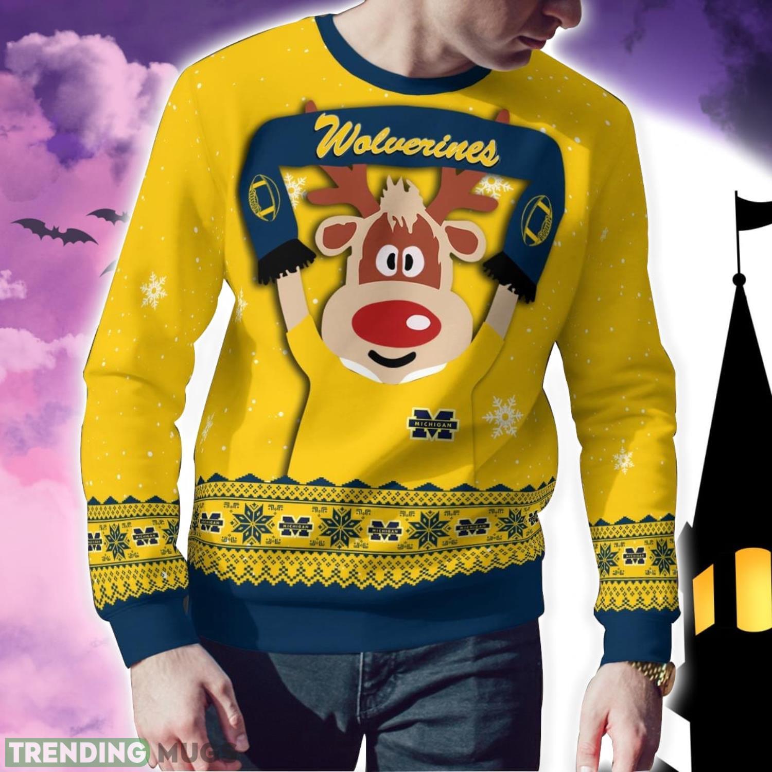Michigan Wolverines Cute Reindeer Ugly Christmas Sweater Christmas Party Gift 3D Sweater Michigan Wolverines Cute Reindeer Ugly Christmas Sweater Christmas Party Gift 3D Sweater